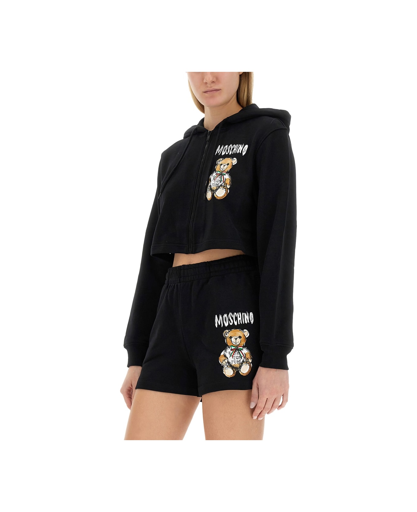 Moschino Cropped Sweatshirt With Teddy Bear Logo - BLACK フリース