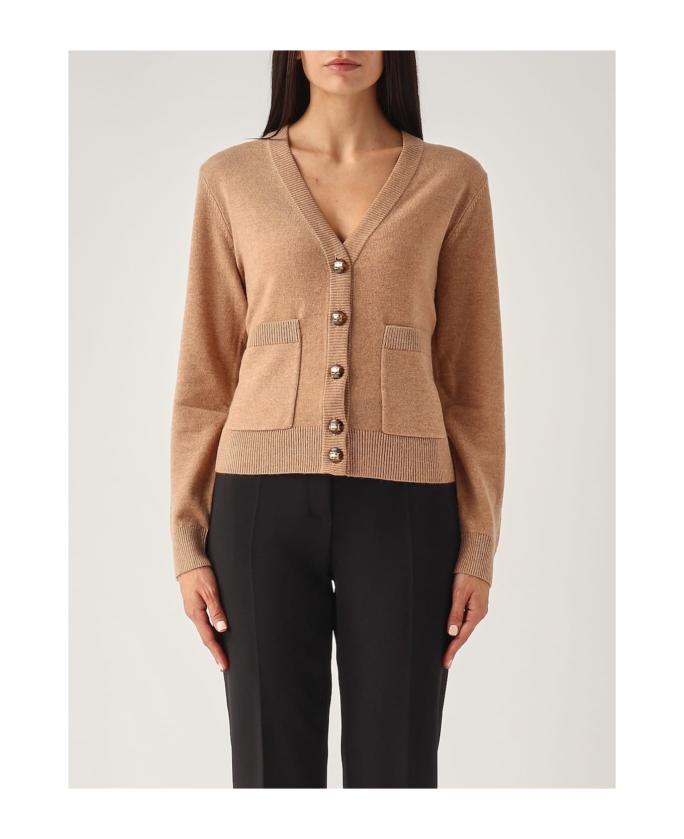 Elisabetta Franchi Wool Sweater - CAMEL MELANGE