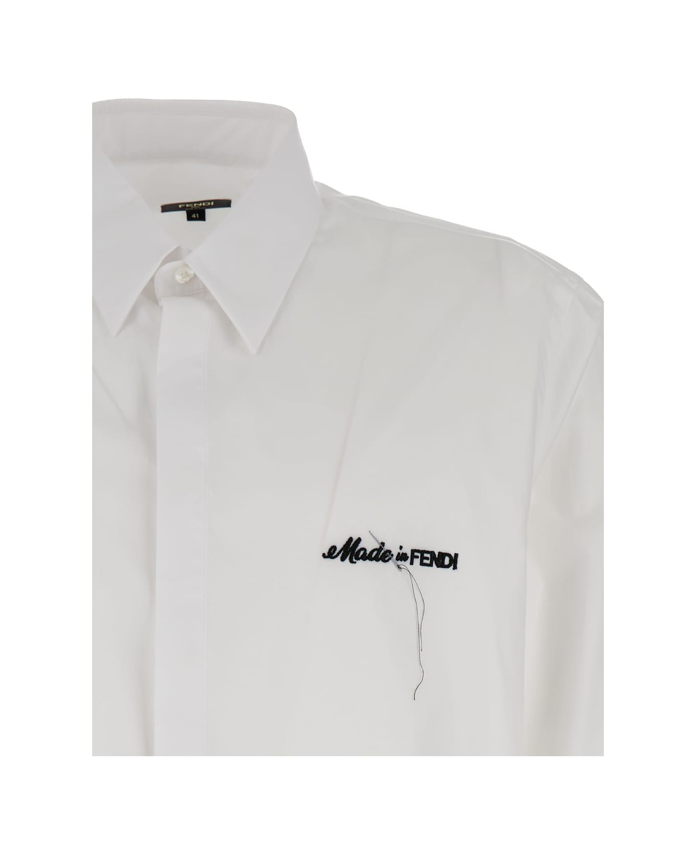 Fendi White Lettering Embroidered Shirt In Cotton Man - White