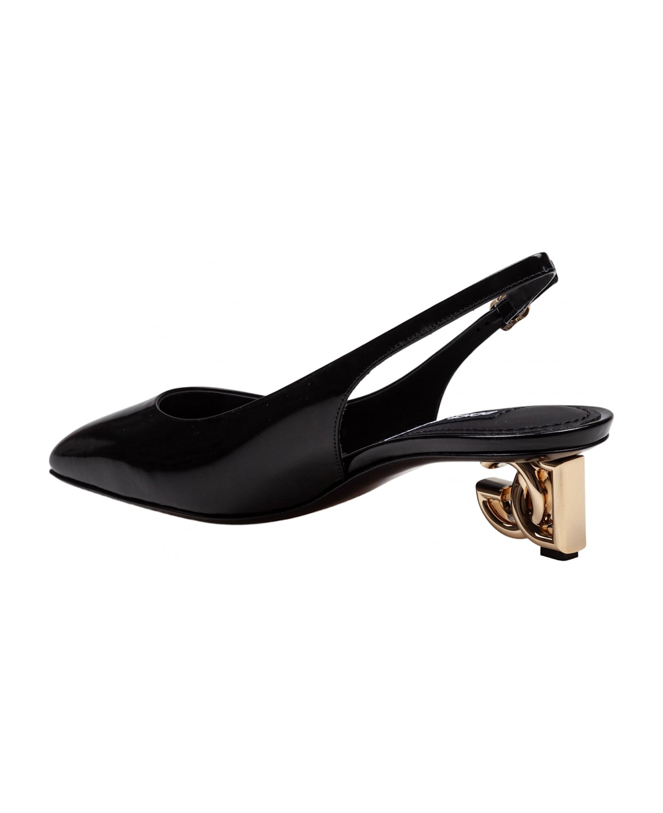 Dolce & Gabbana Slingback In Black Patent Leather With Dg Heel - Black