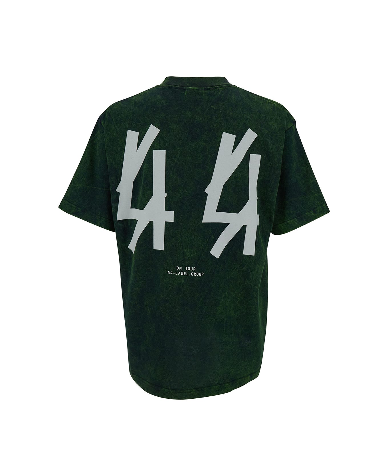 44 Label Group Green Crewneck T-shirt With Front And Back Logo Print In Cotton Man - Green