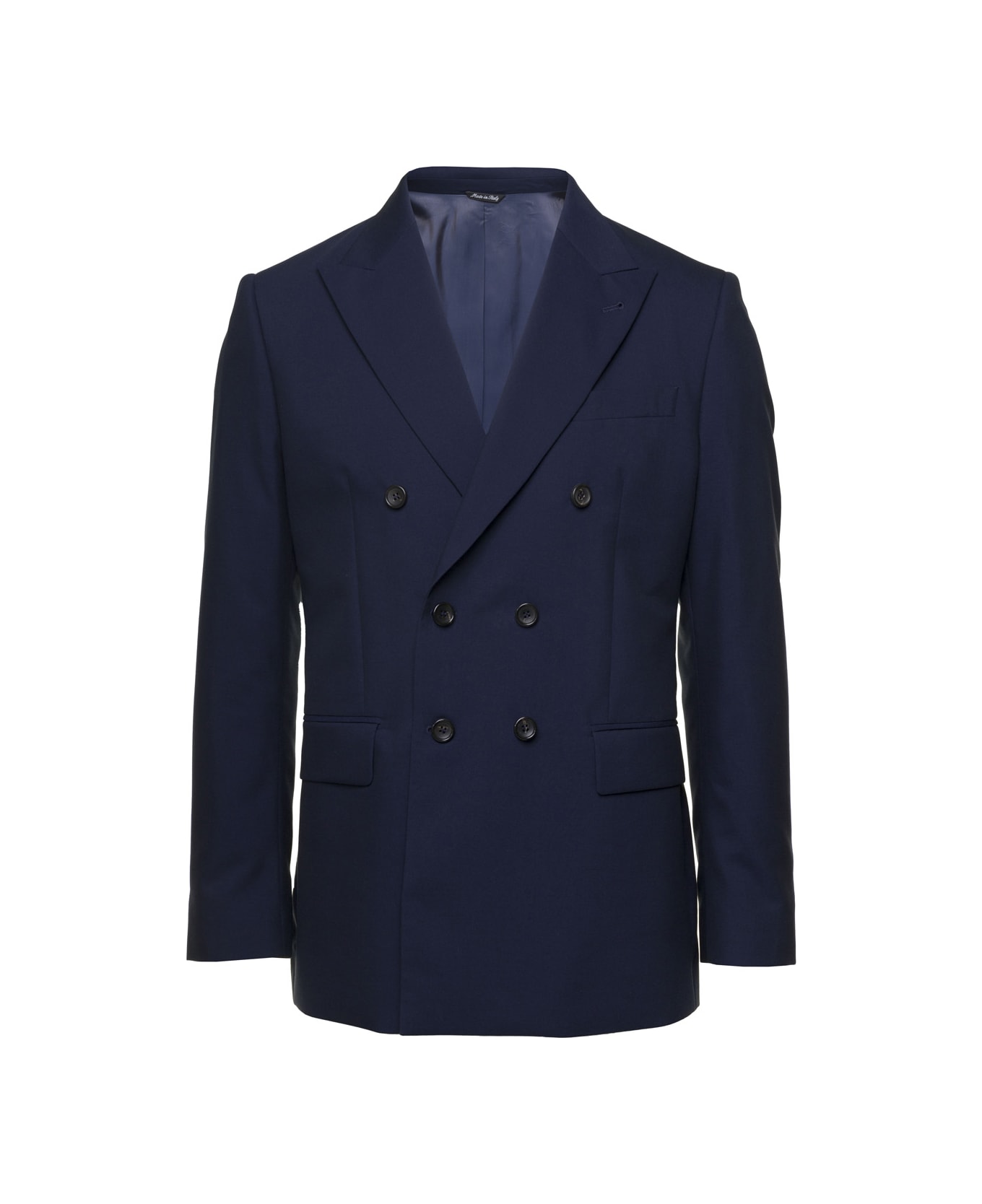 Reveres 1949 Blue Double-breasted Blazer With Pointed Reverses In Wool And Cotton Blend Man - Blu
