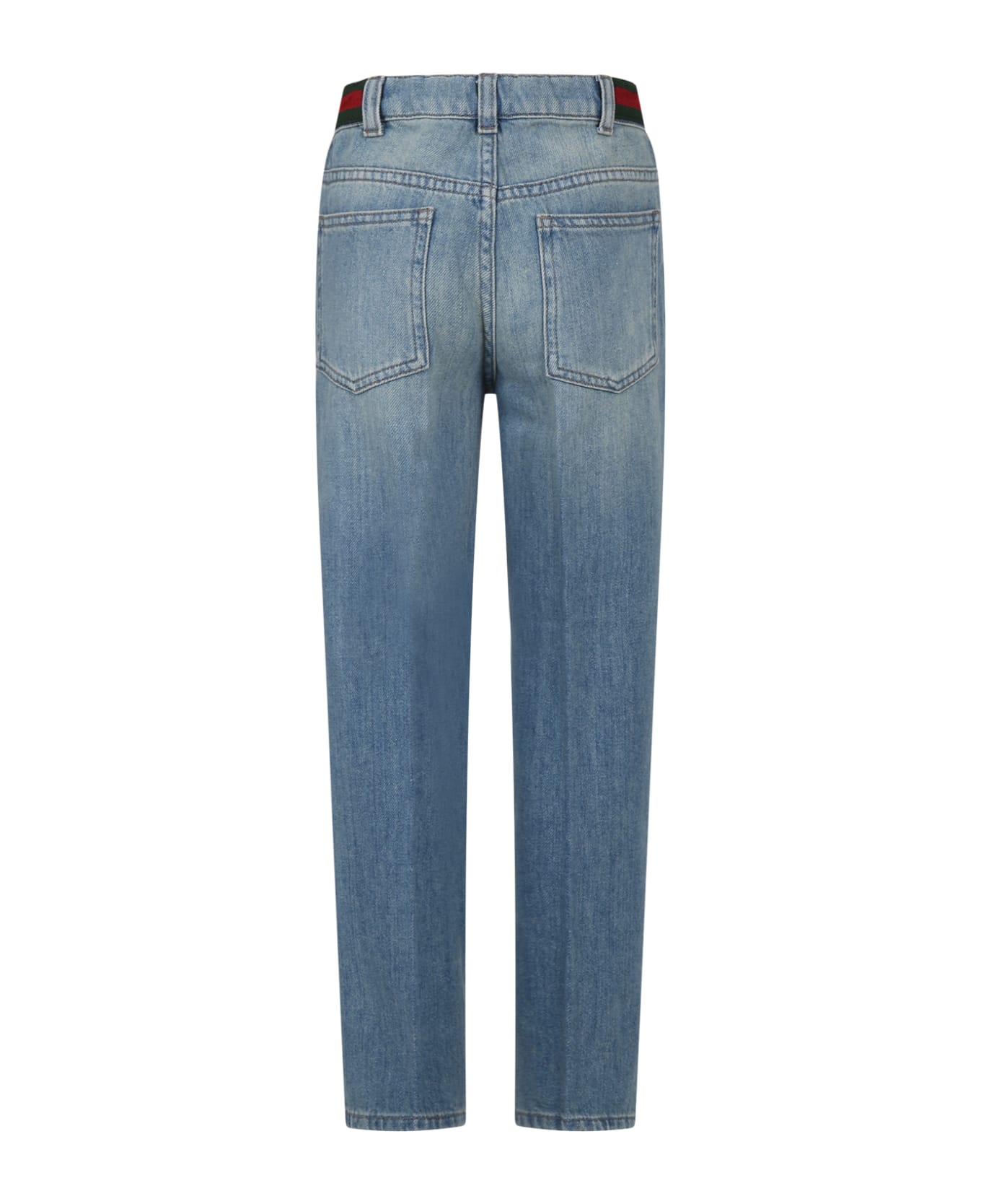 Gucci Blue Jeans For Boy With Web Detail - Denim ボトムス