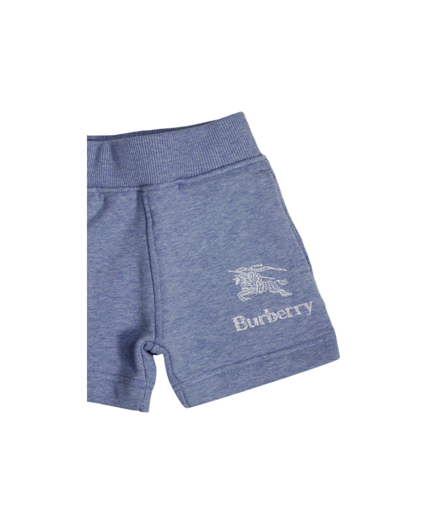 Burberry Cotton Fleece Bermuda Shorts With Elasticated Waist And Welt Pockets With Logo On The Front - Light Blu