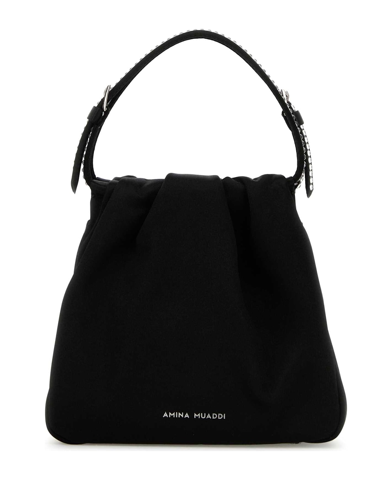 Amina Muaddi Black Satin Vittoria Crystal Handbag - BLKWHTSIL