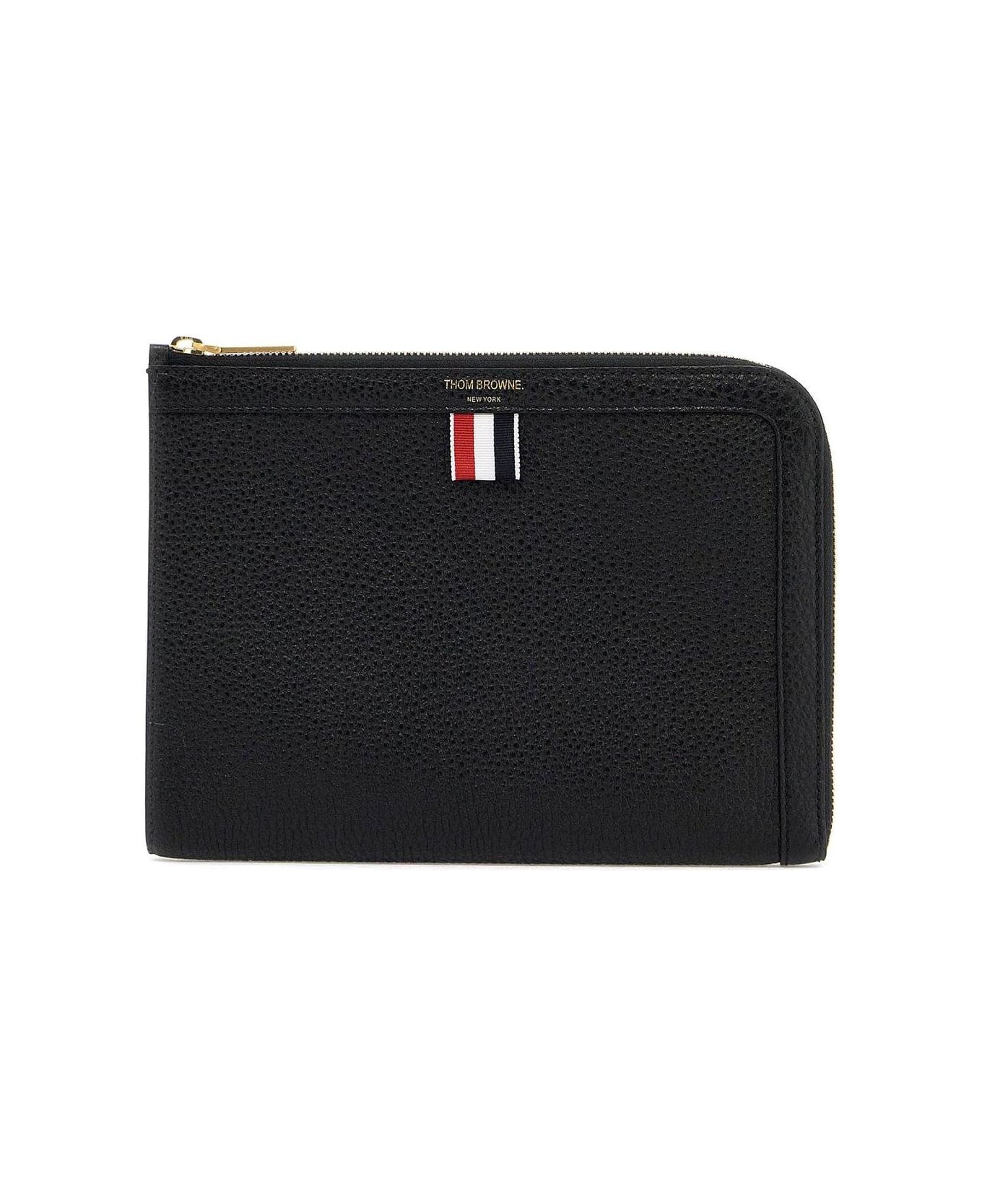 Thom Browne Logo Stamp Zipped Pouch - BLACK