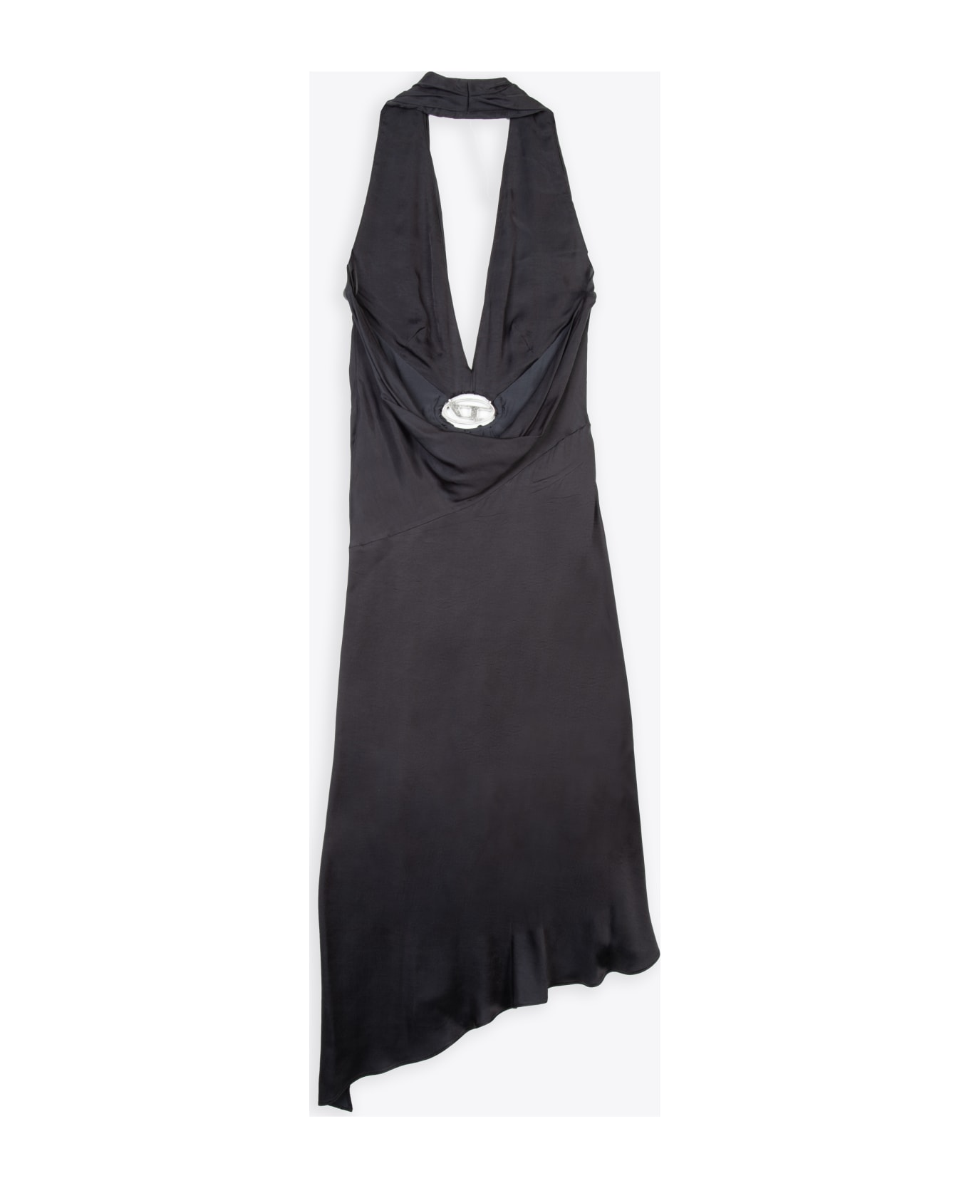Diesel D-stant-n1 Black satin midi draped dress with Oval D - D Stant - Nero ワンピース＆ドレス