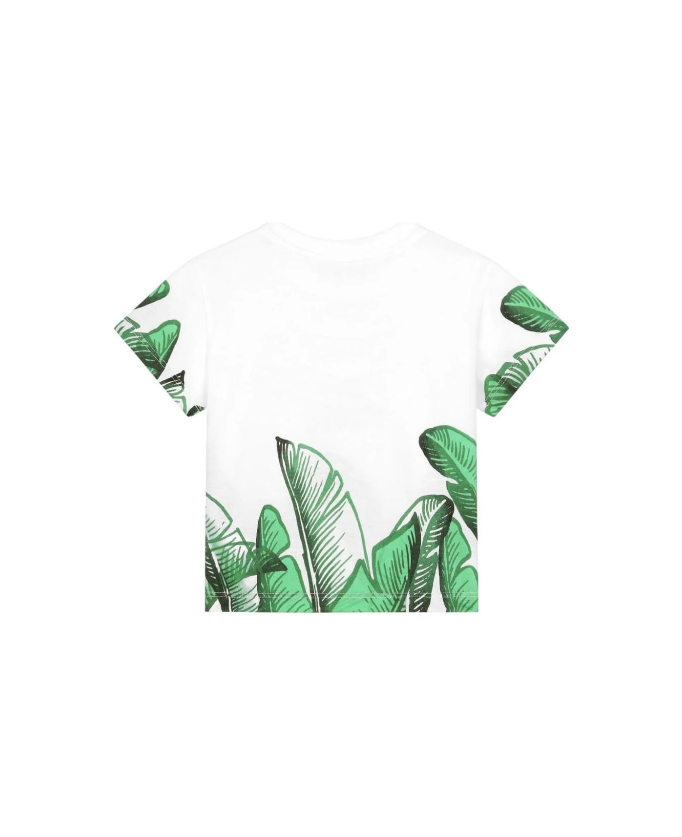 Dolce & Gabbana White T-shirt With Logo And Green Banano Print - White