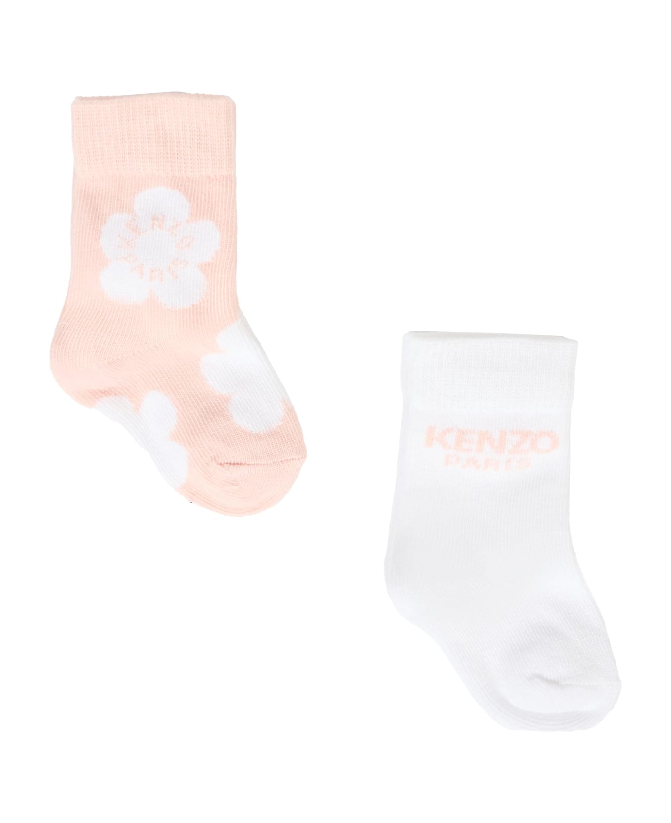 Kenzo Kids Pink Sock Set For Baby Girl With Logo - Pink