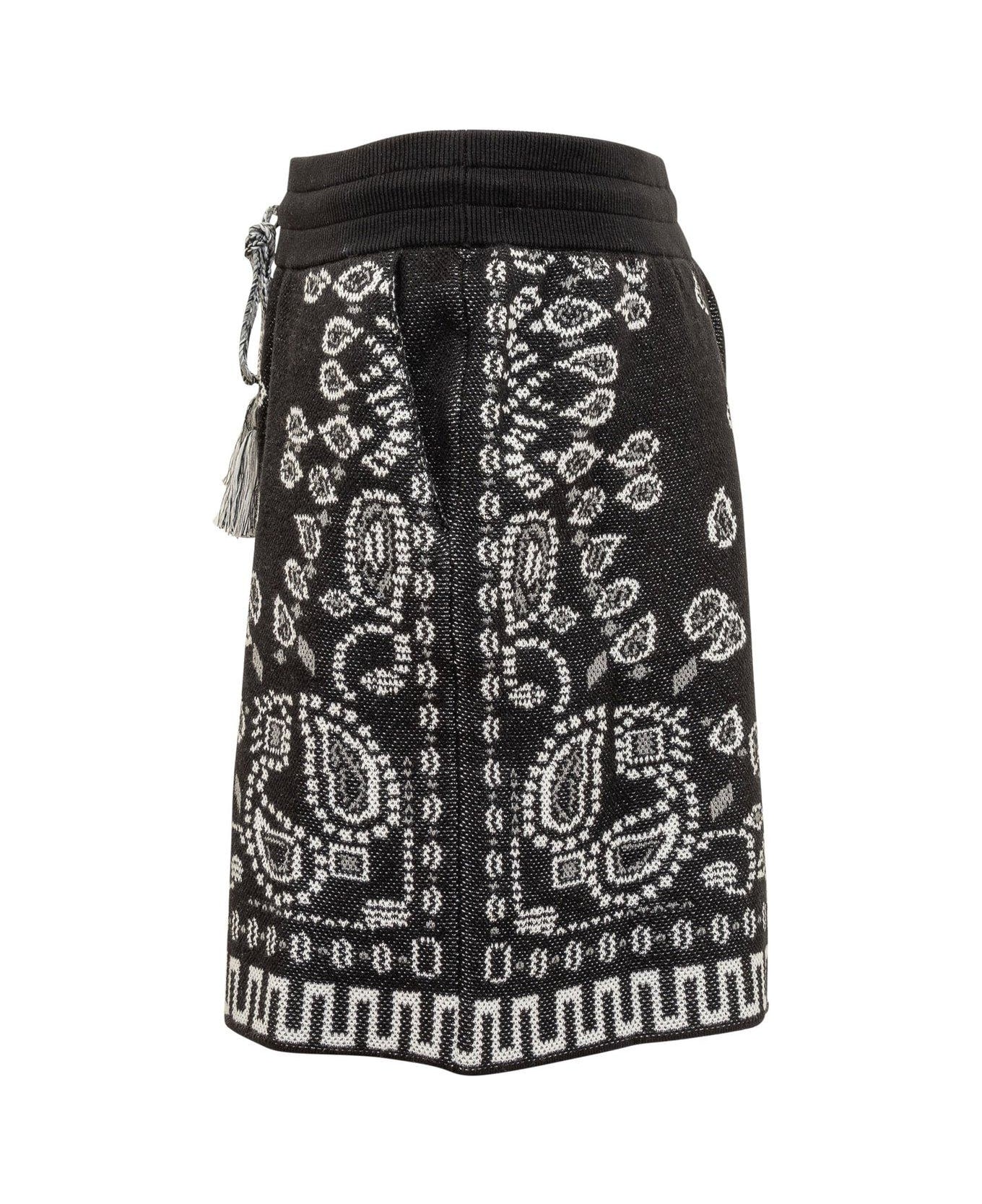 Alanui Bandana-pattern Drawstring Shorts - Black ショートパンツ