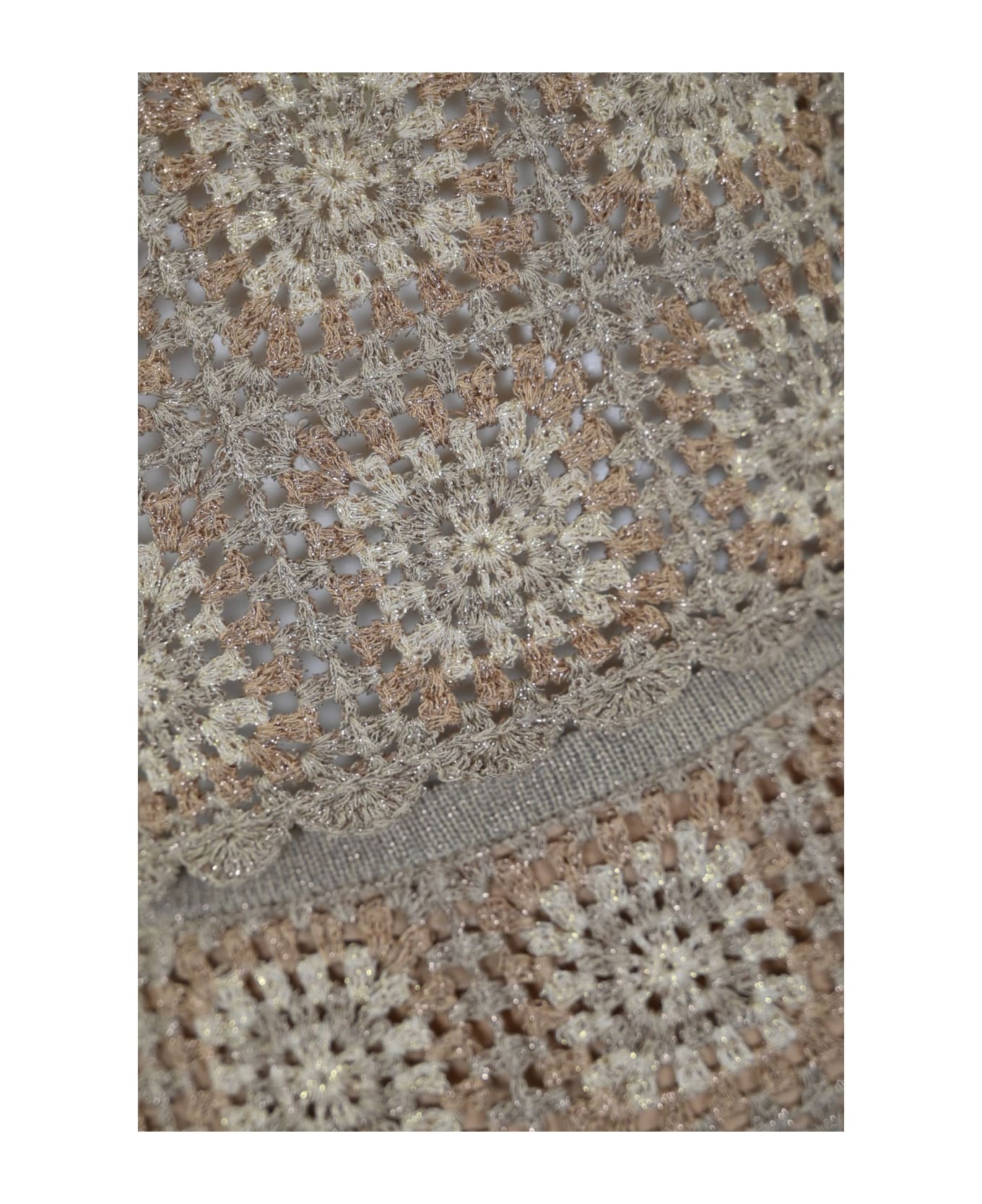 TwinSet Long Dress In Crochet And Lurex Knit - Mult.crochet lurex ginger