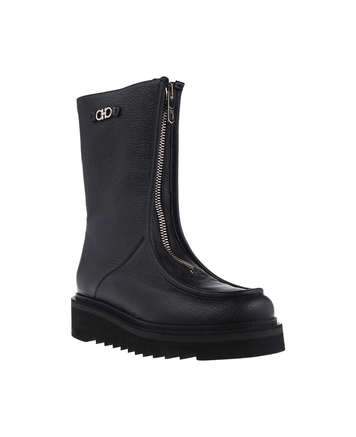 Ferragamo Leather Ankle Boots - black