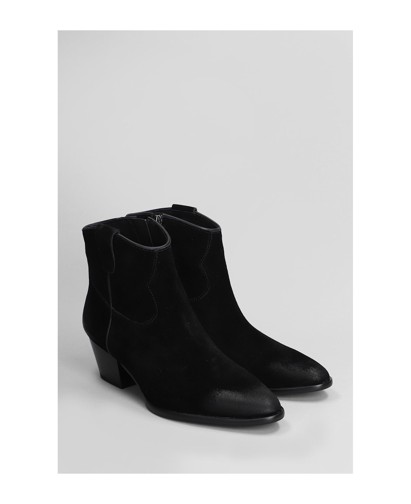 Ash Fame Texan Ankle Boots In Black Suede - black