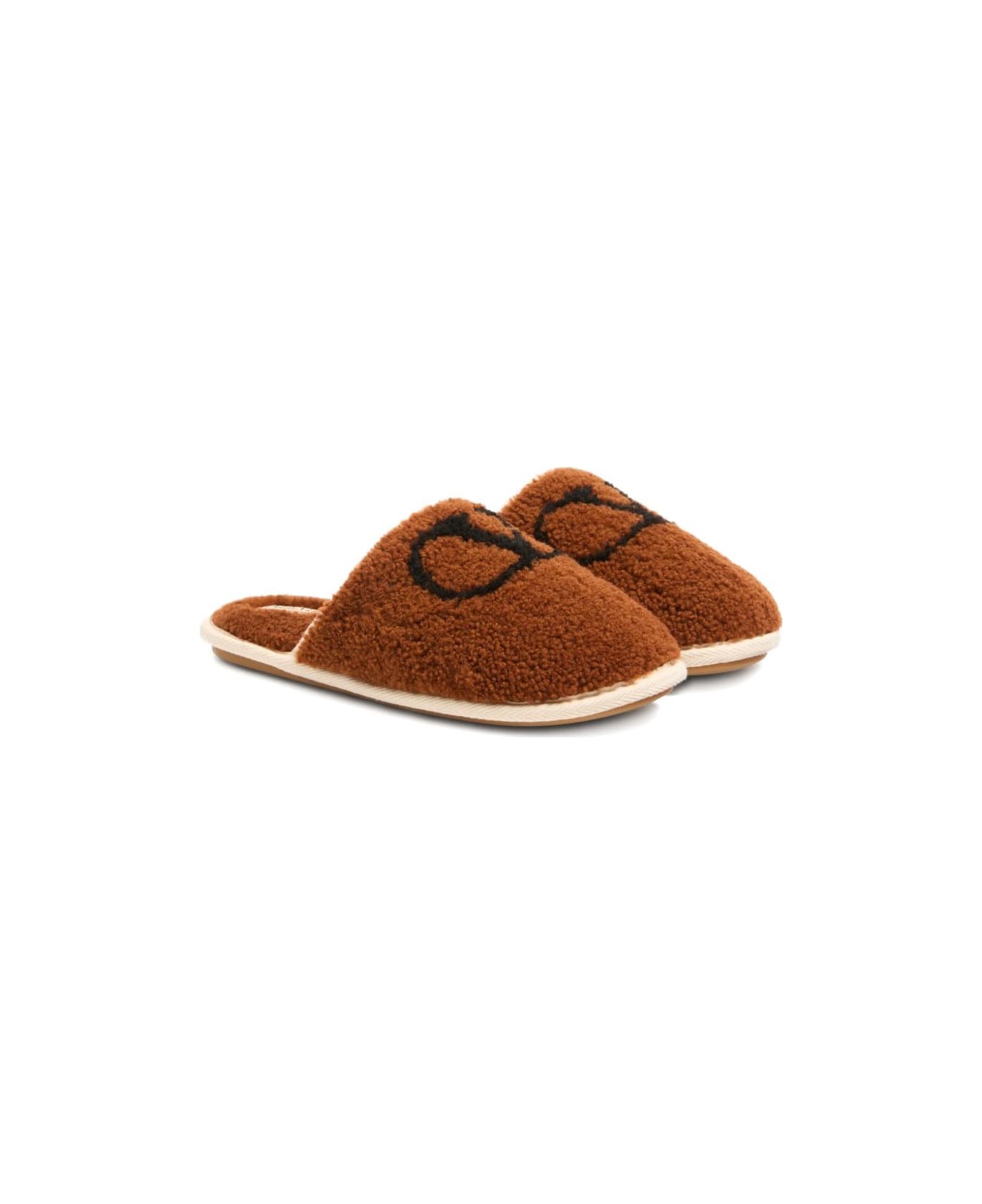 Valentino Garavani Ta Chambre Wool Slippers - Leather Brown