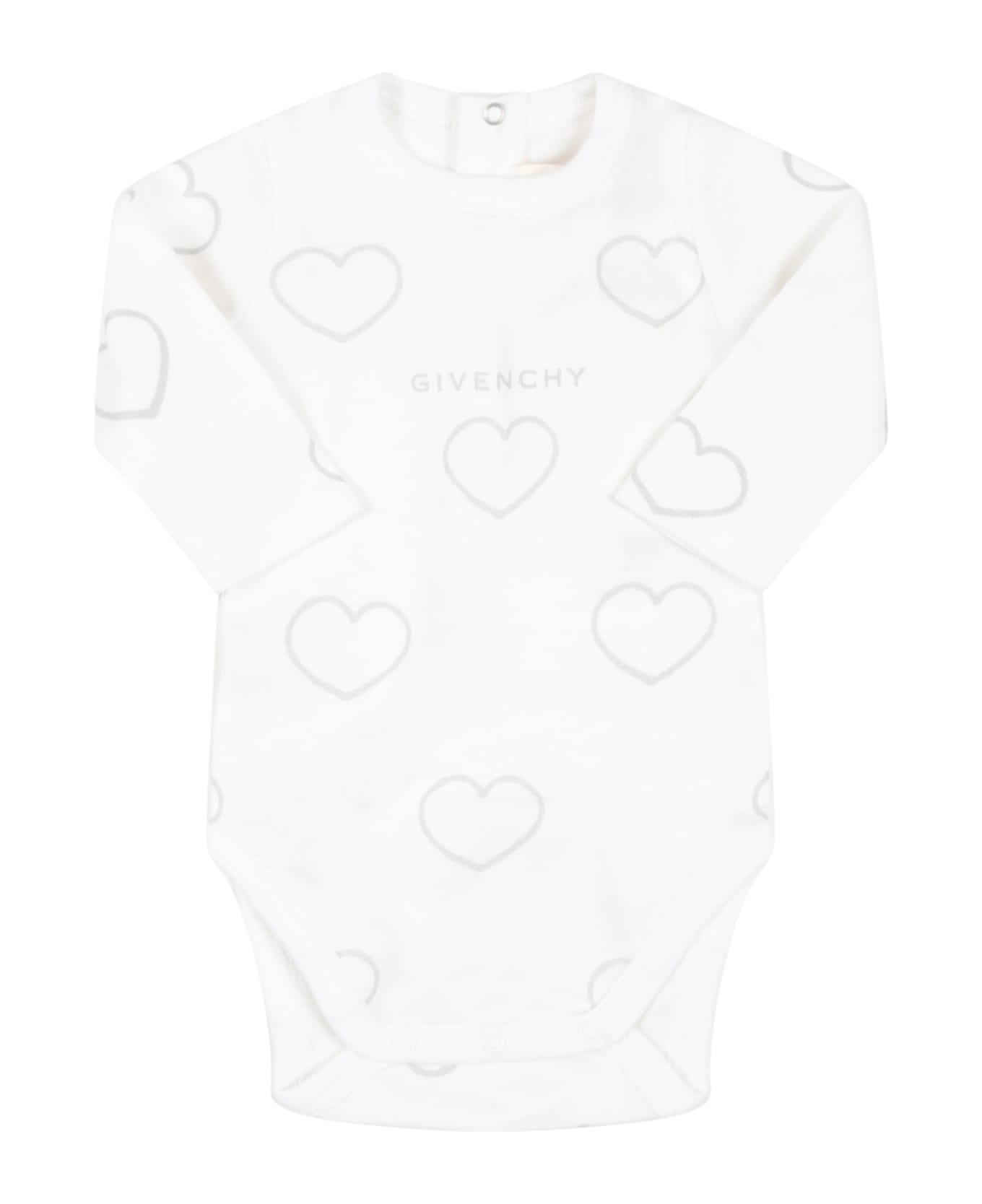 Givenchy White Set For Baby Kids With Hearts - White