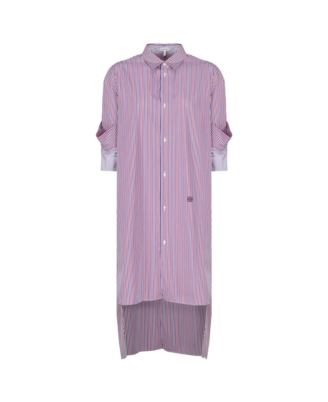 Loewe Shirt Dress With Lapel In Striped Cotton - Blue/red/white