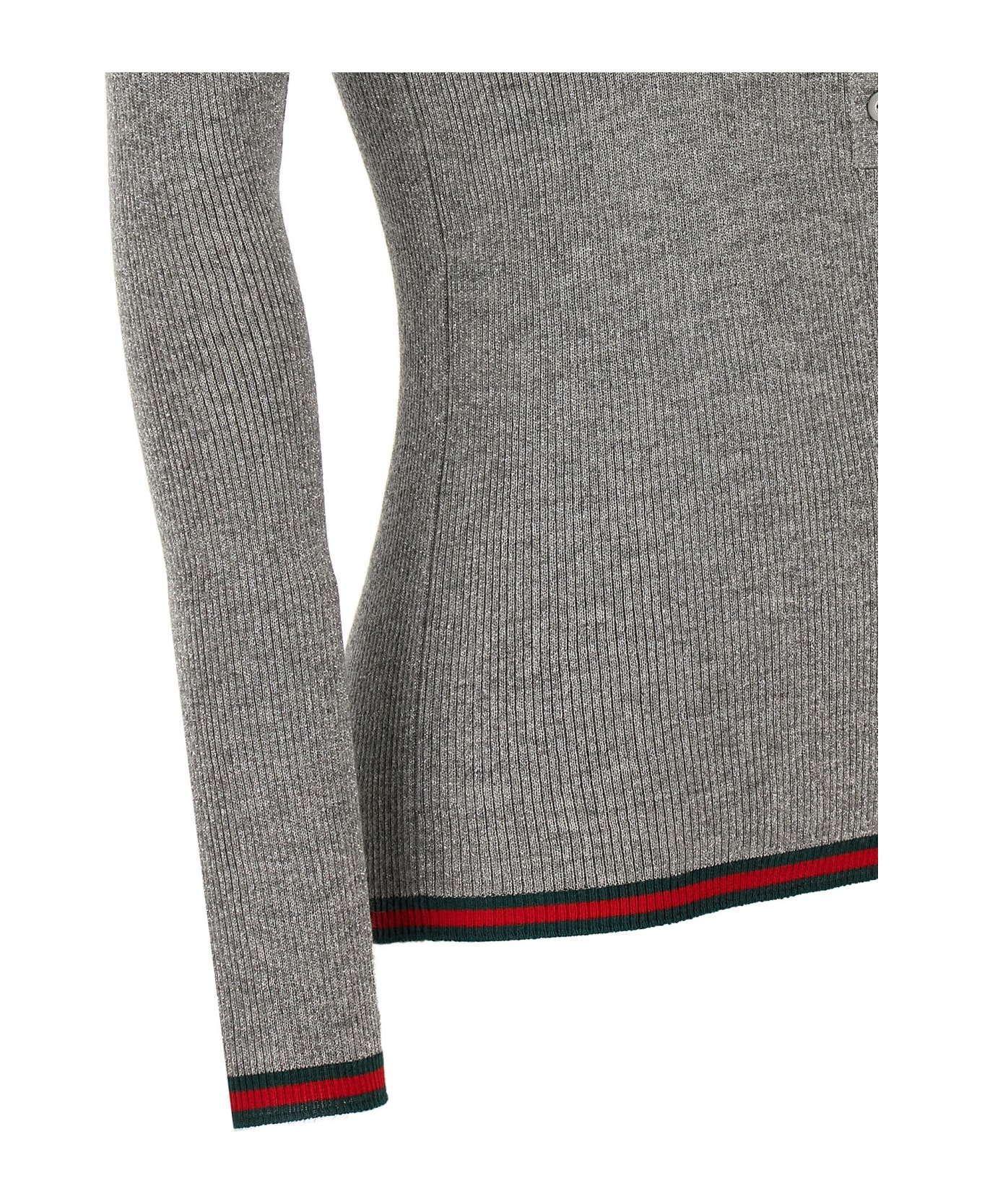 Gucci Web Ribbon Lurex Polo Shirt - Silver