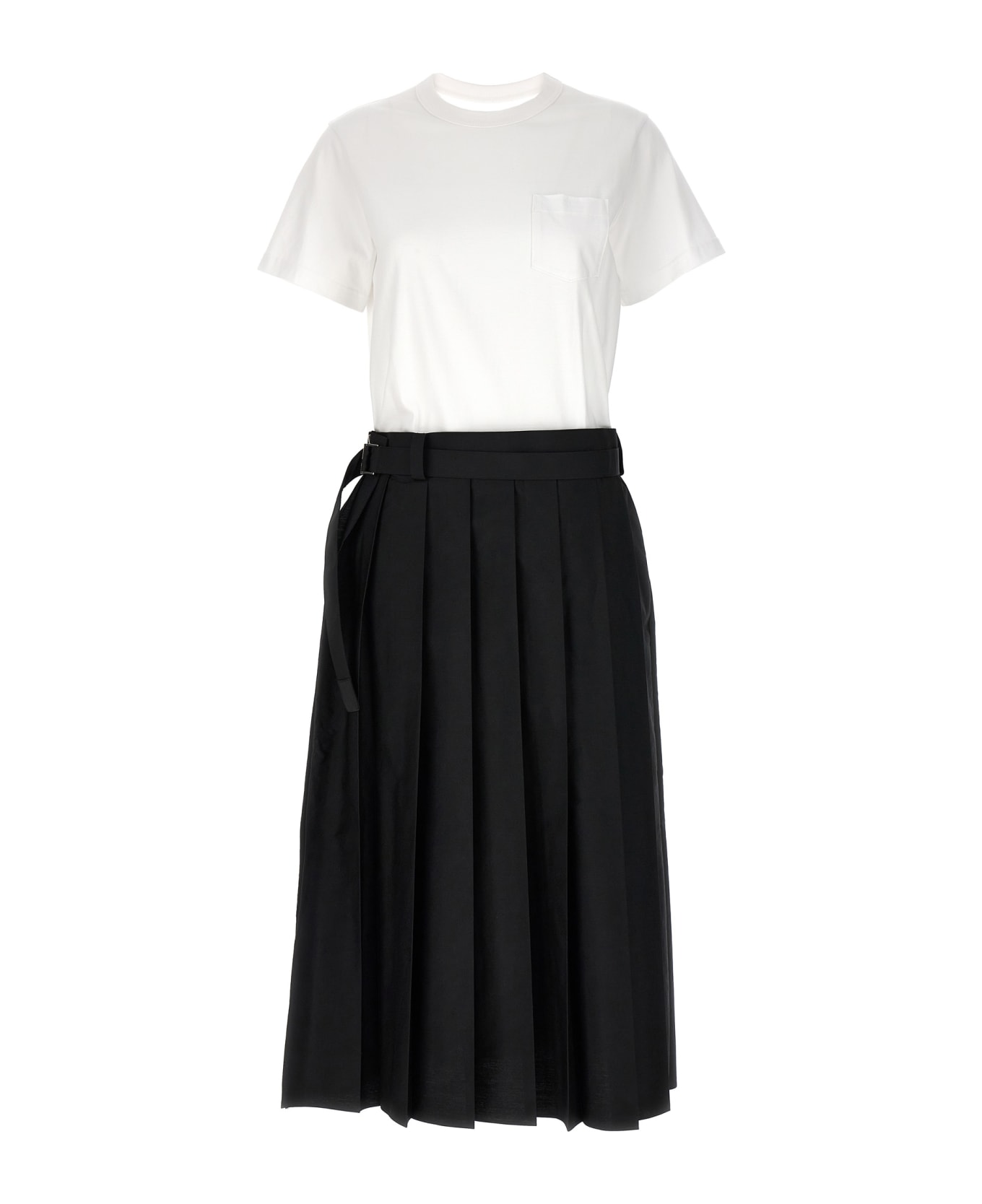 Sacai Pleated Skirt Dress - White/Black