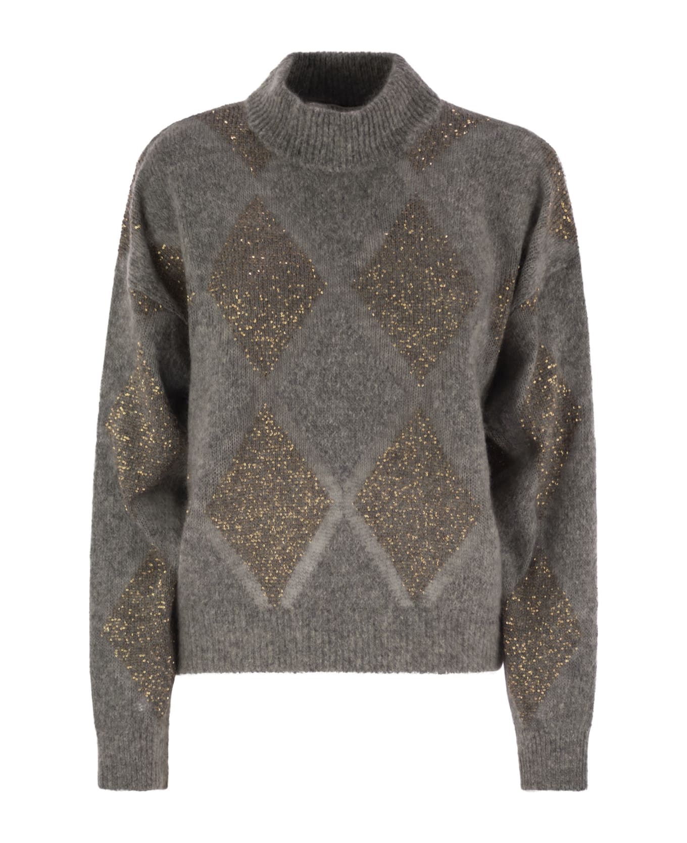 Brunello Cucinelli Dazzling Argyle Sweater In Wool And Mohair - Grey