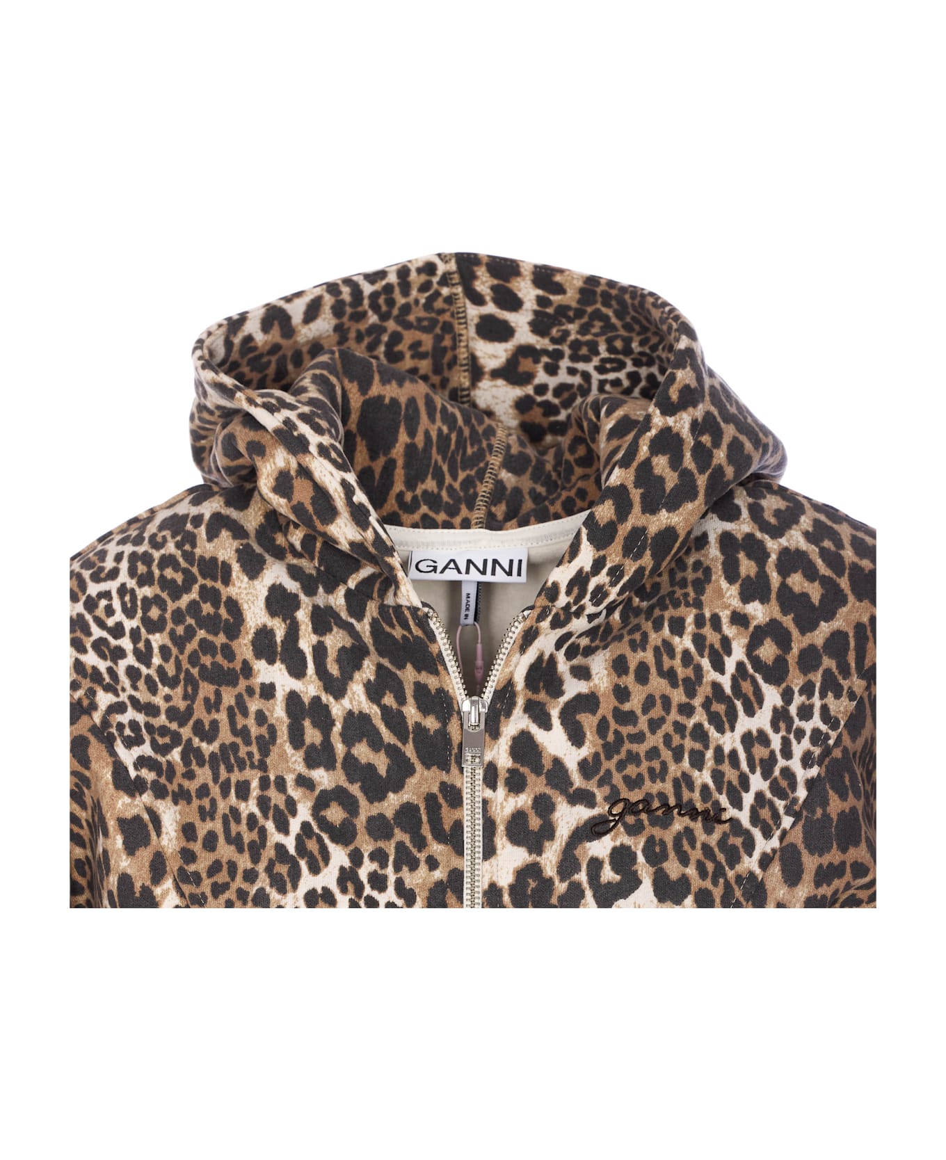 Ganni Leopard Print Zip Hoodie - MultiColour