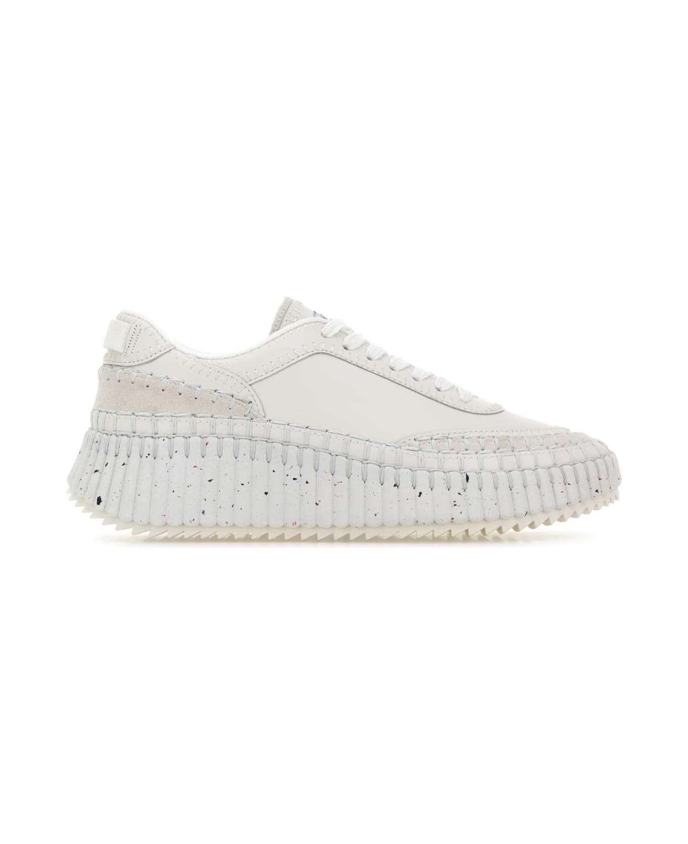 Chloé White Leather Nama Sneakers - BRILLIANTWHITE
