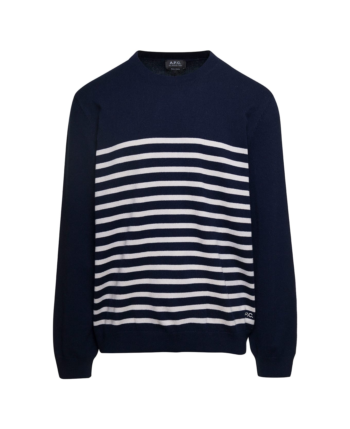 A.P.C. 'matthew' Blue And White Crewneck Sweater With Striped Motif In Cotton And Cashmere Man - Blu