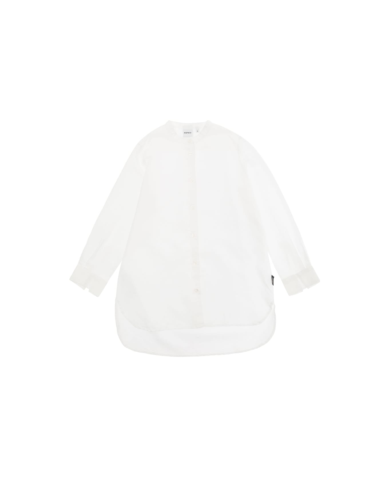 Aspesi White Band Collar Shirt In Linen Blend Girl - White シャツ