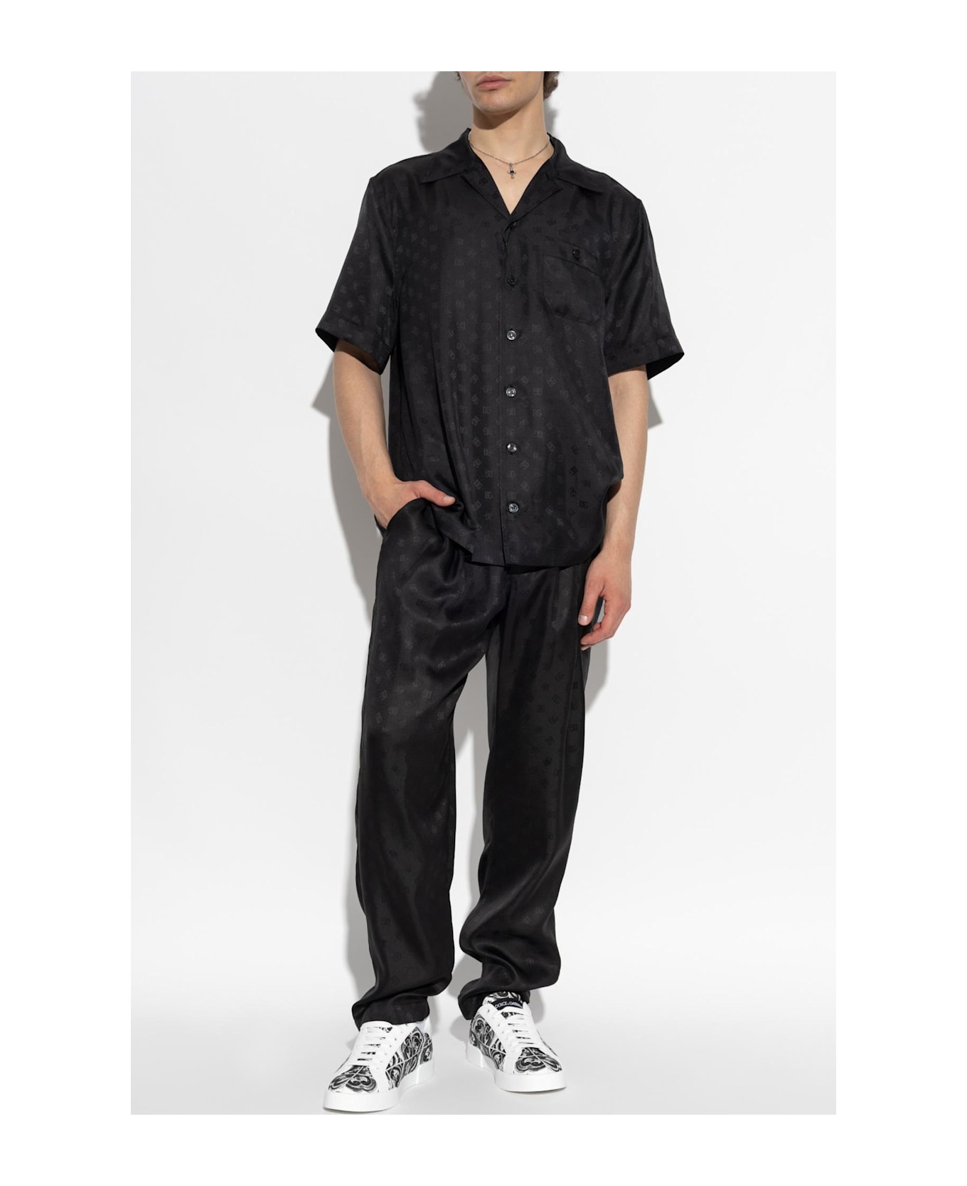 Dolce 
Gabbana Silk Trousers With Monogram - Black