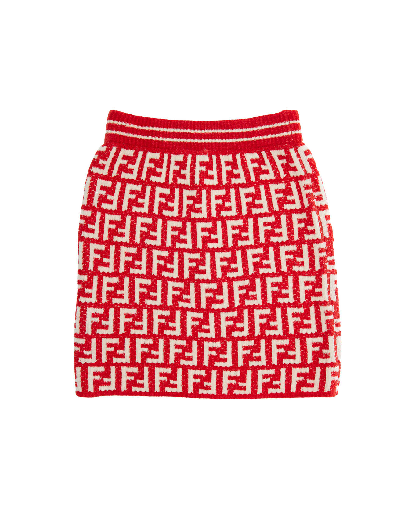 Fendi Red Skirt With Ff Motif In Cotton Blend Girl - Red