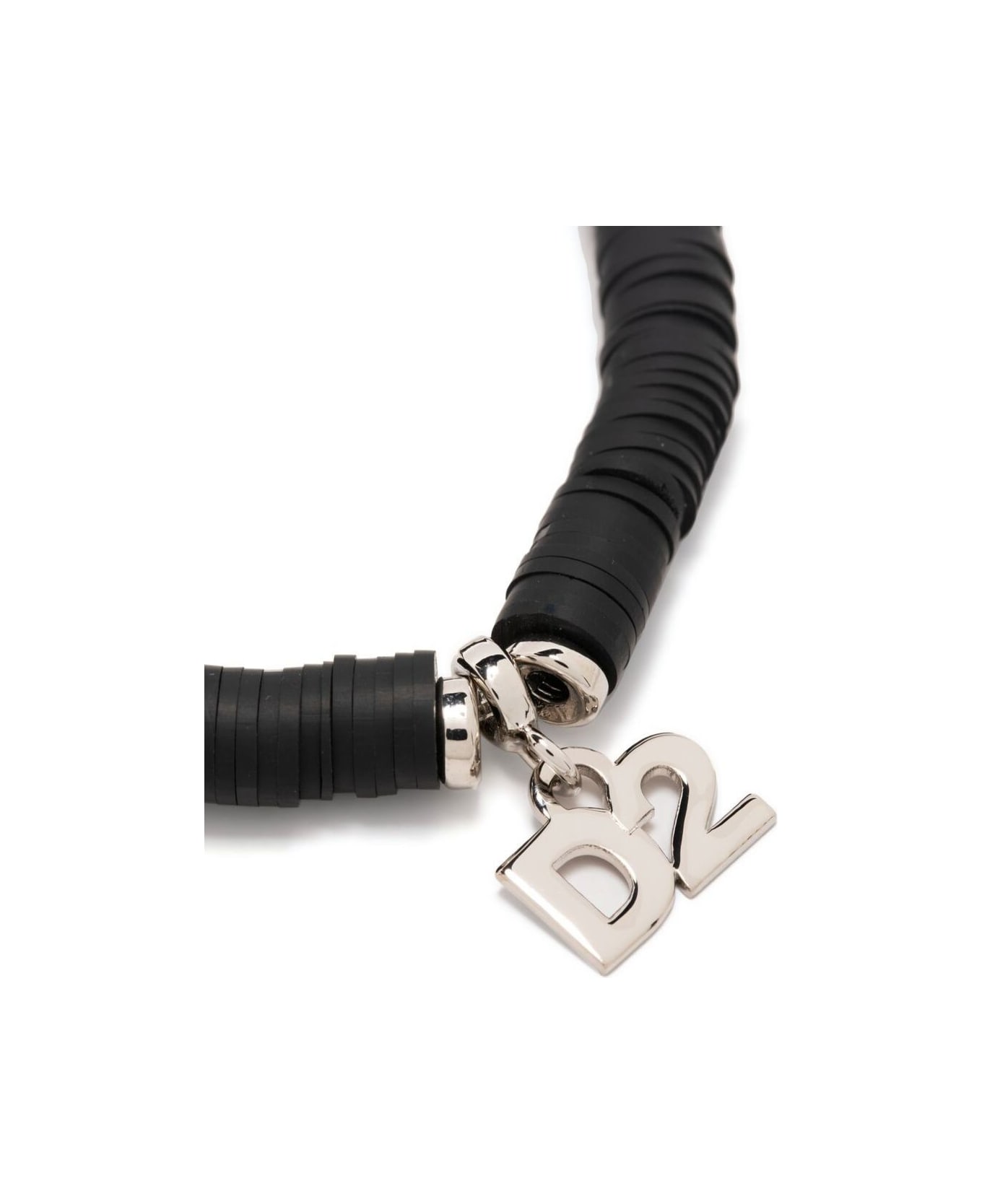 Dsquared2 Black Beaded Bracelet With Logo Charm In Brass Man - Black