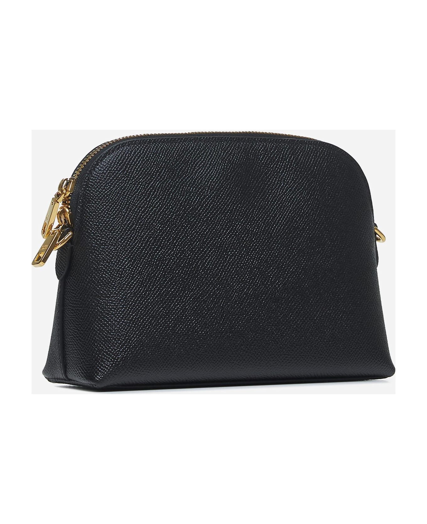 国内発 DOLCE & GABBANA ロゴブラックレザーショルダーバッグ Dolce & Gabbana Women's Black Leather Gold Metallic Logo
