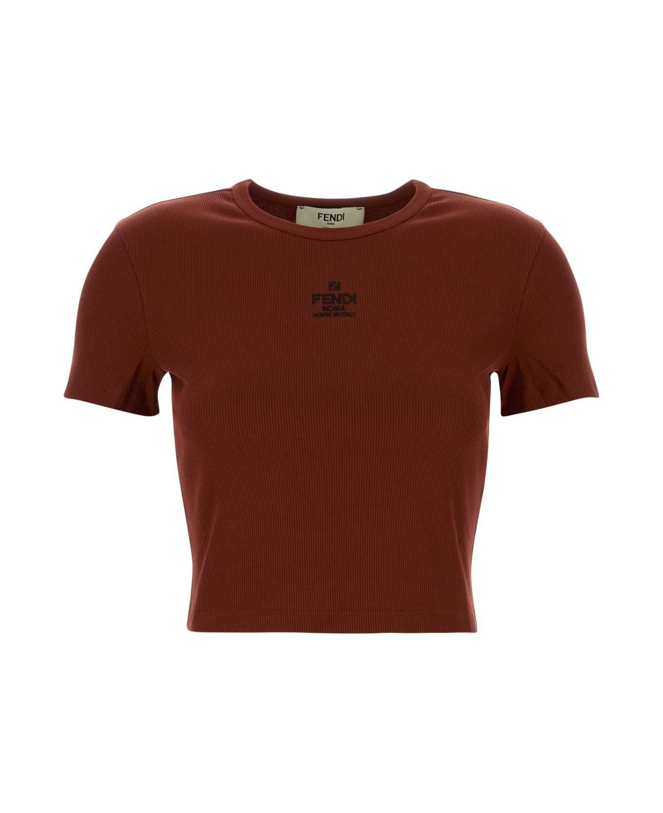 Fendi Brick Stretch Cotton T-shirt - RUST-25