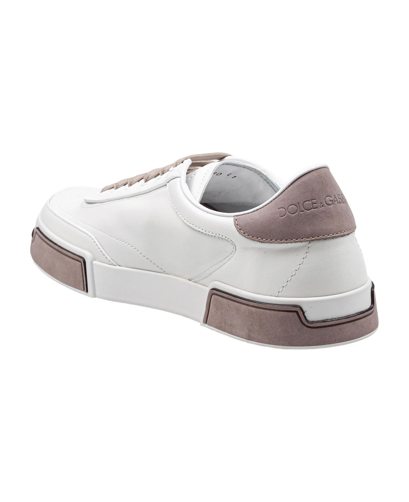 Dolce & Gabbana Portofino Yatch Sneakers In Calfskin Color White And Dove Grey - Bianco E Tortora