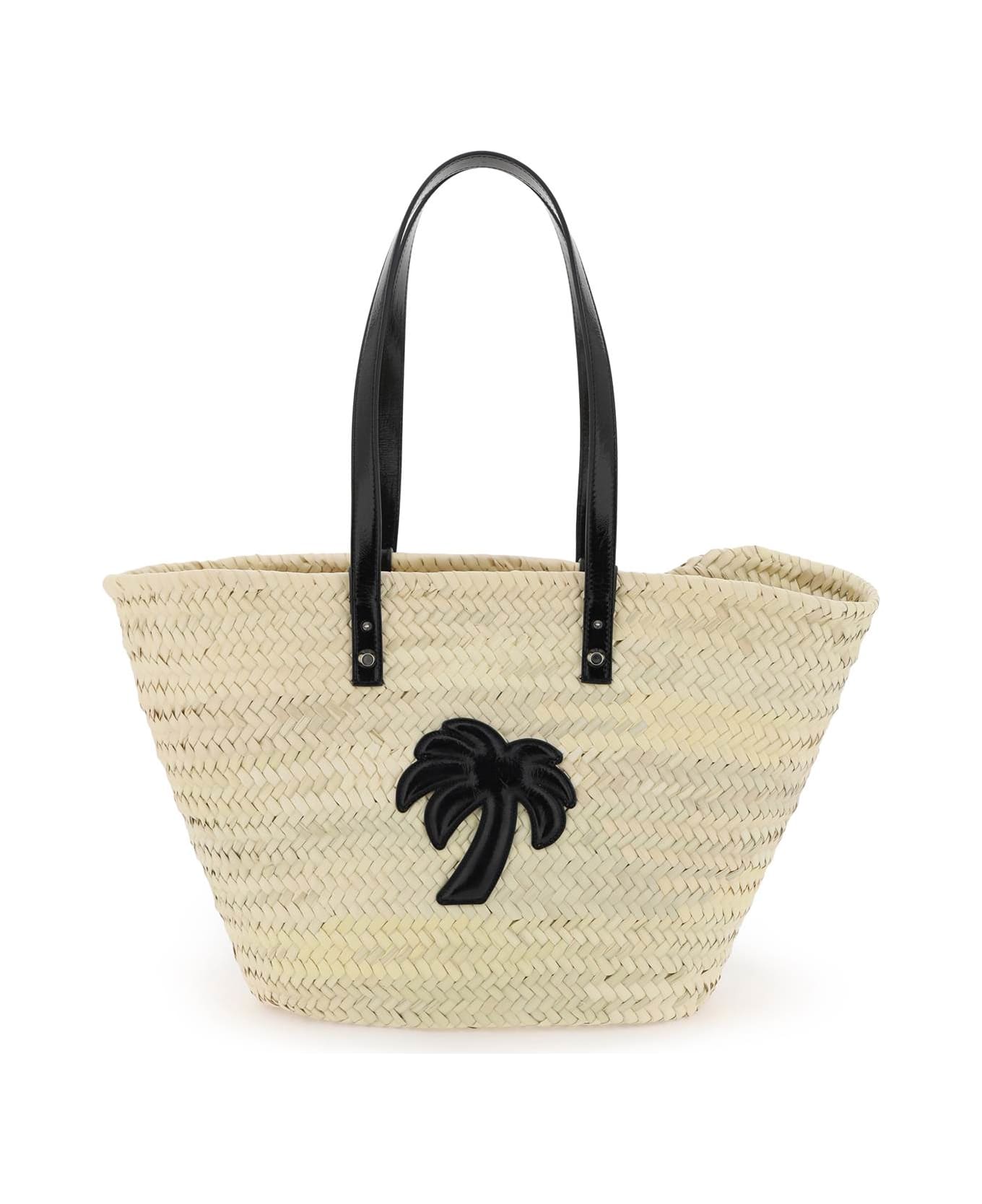 Palm Angels Straw & Patent Leather Tote Bag - BLACK BLACK トートバッグ