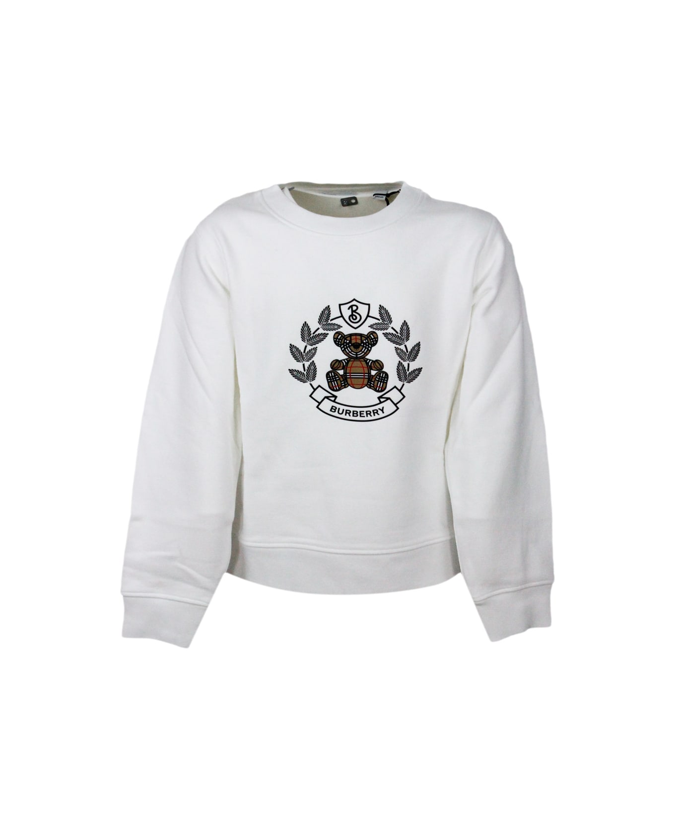 Burberry Crewneck Sweatshirt In Cotton Jersey With Classic Check Teddy Bear Print On The Front - White ニットウェア＆スウェットシャツ