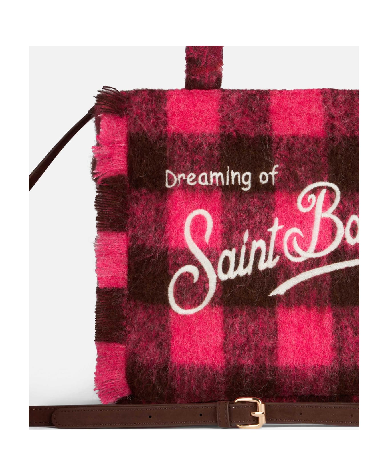 MC2 Saint Barth Wooly Colette Fringed Handbag With Check Pattern - PINK