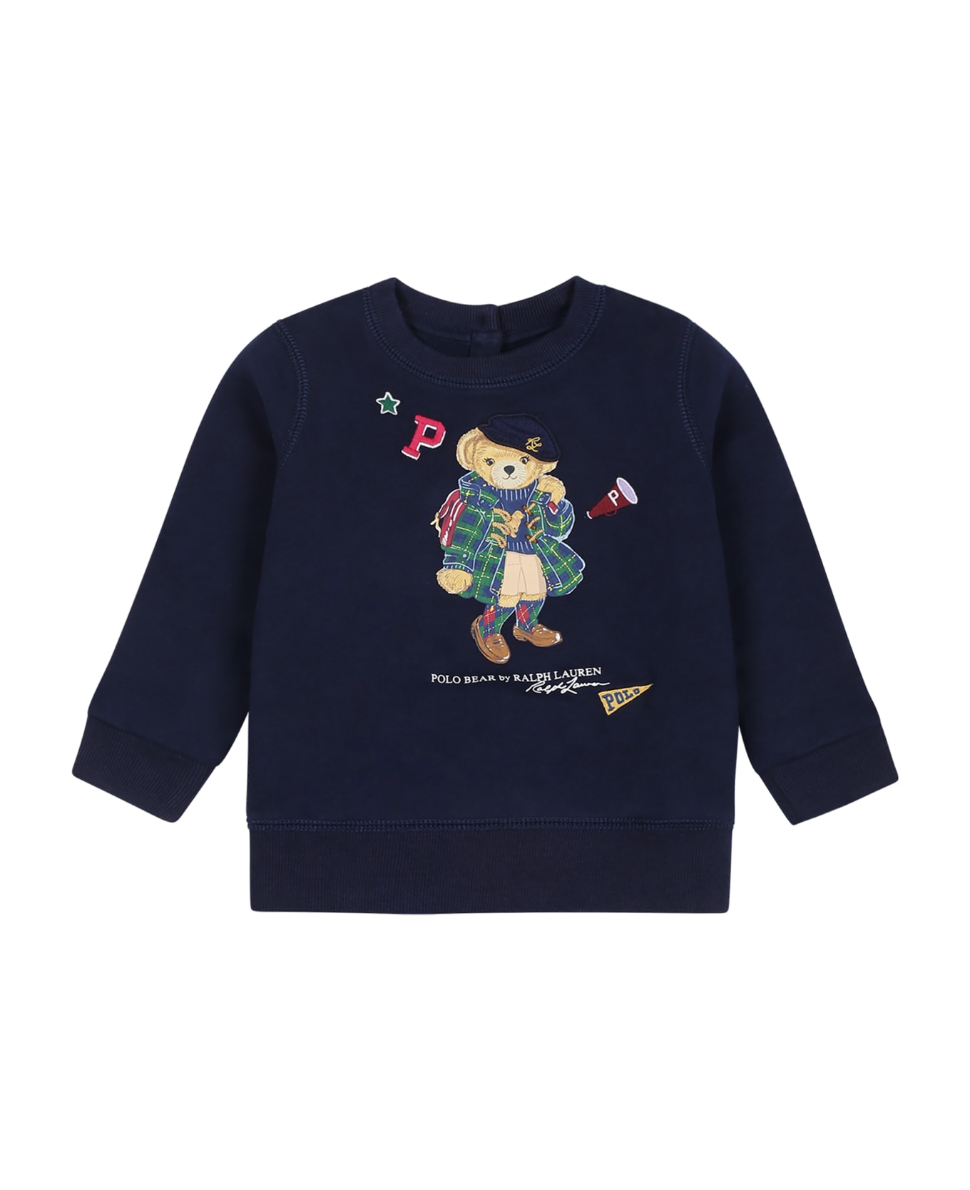 Ralph Lauren Sweatshirt Bleu For Baby Girl With Bear - Blue