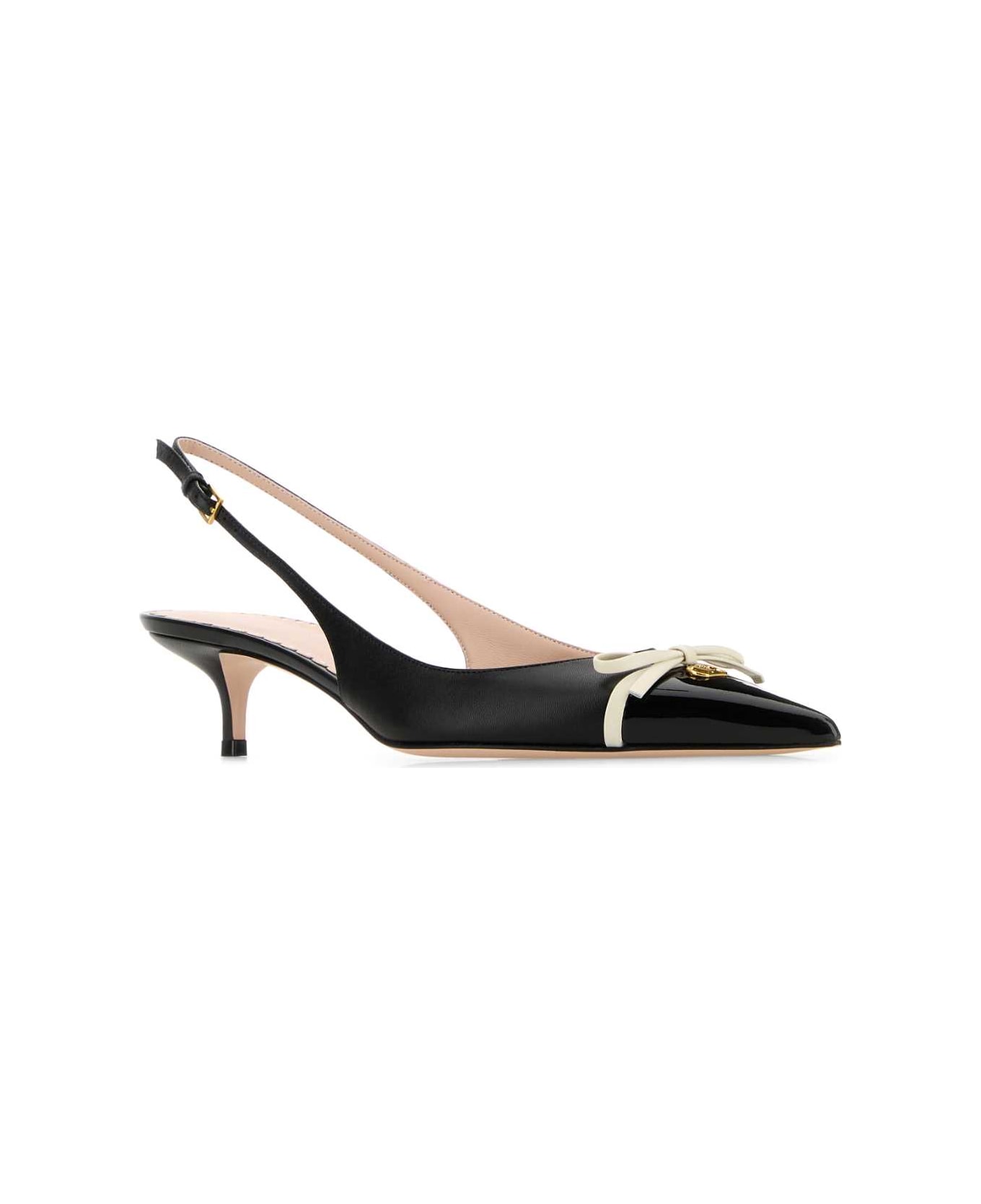 Valentino Garavani Black Leather Vlogo Pumps - NEROIVORY