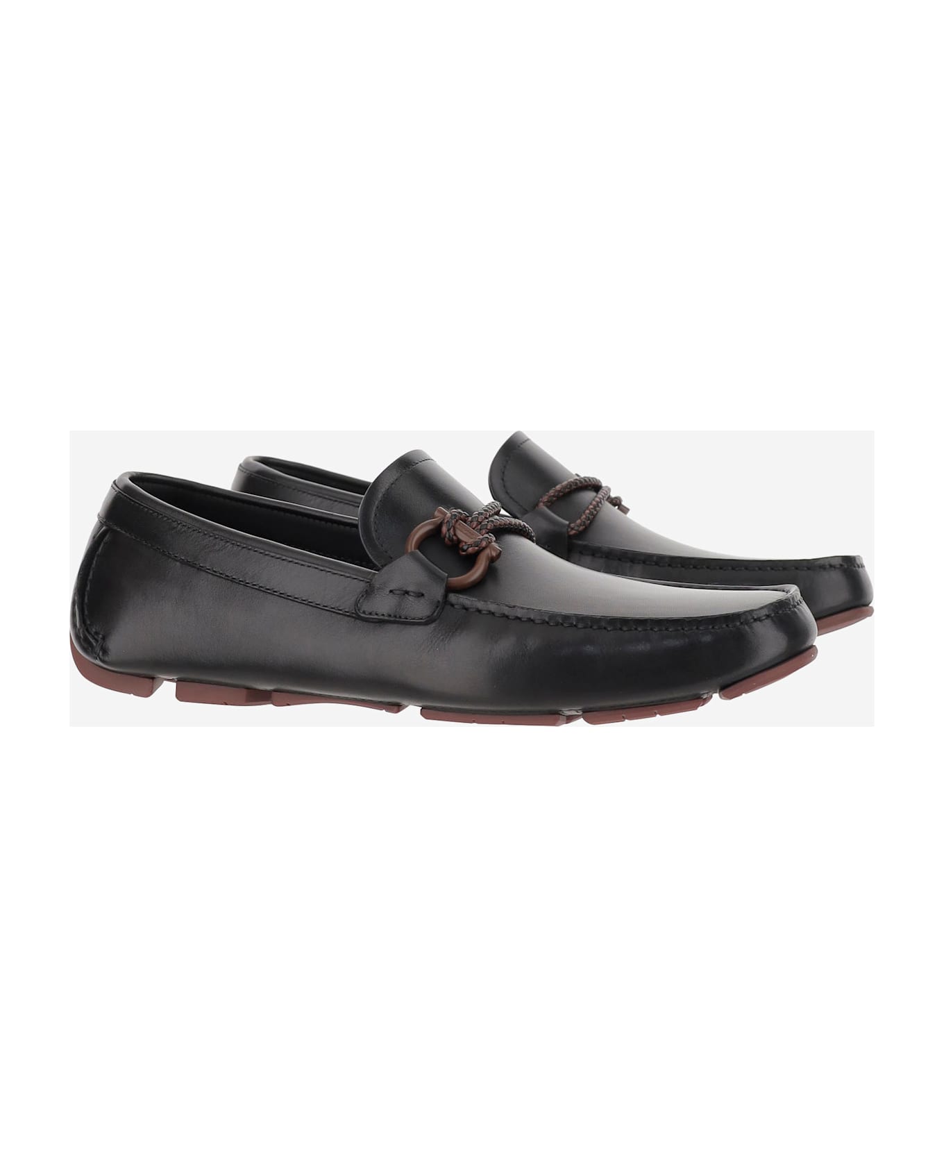Ferragamo Gancini Ornamented Driver Loafers - Black