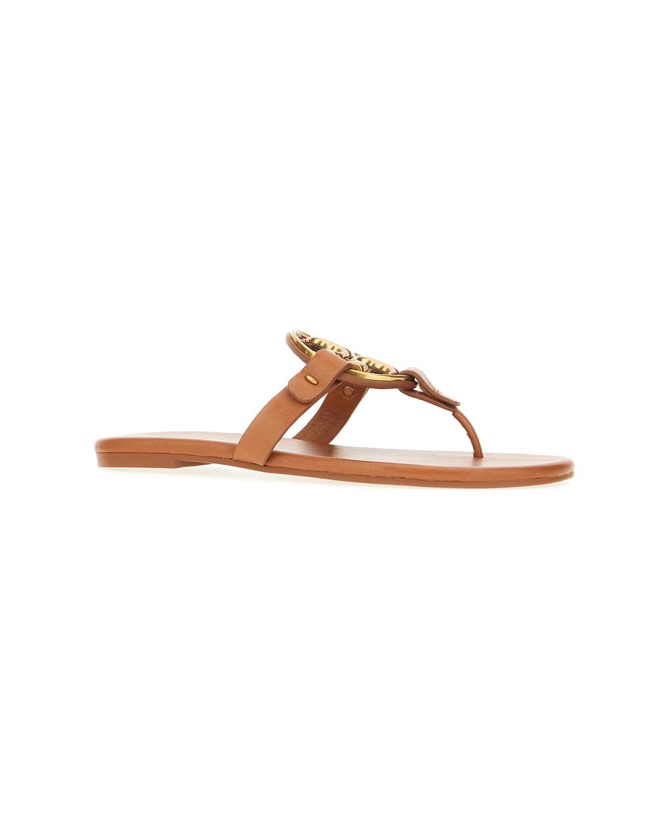 Tory Burch Caramel Leather Miller Sandals - BOURBON MIELE  GOLD