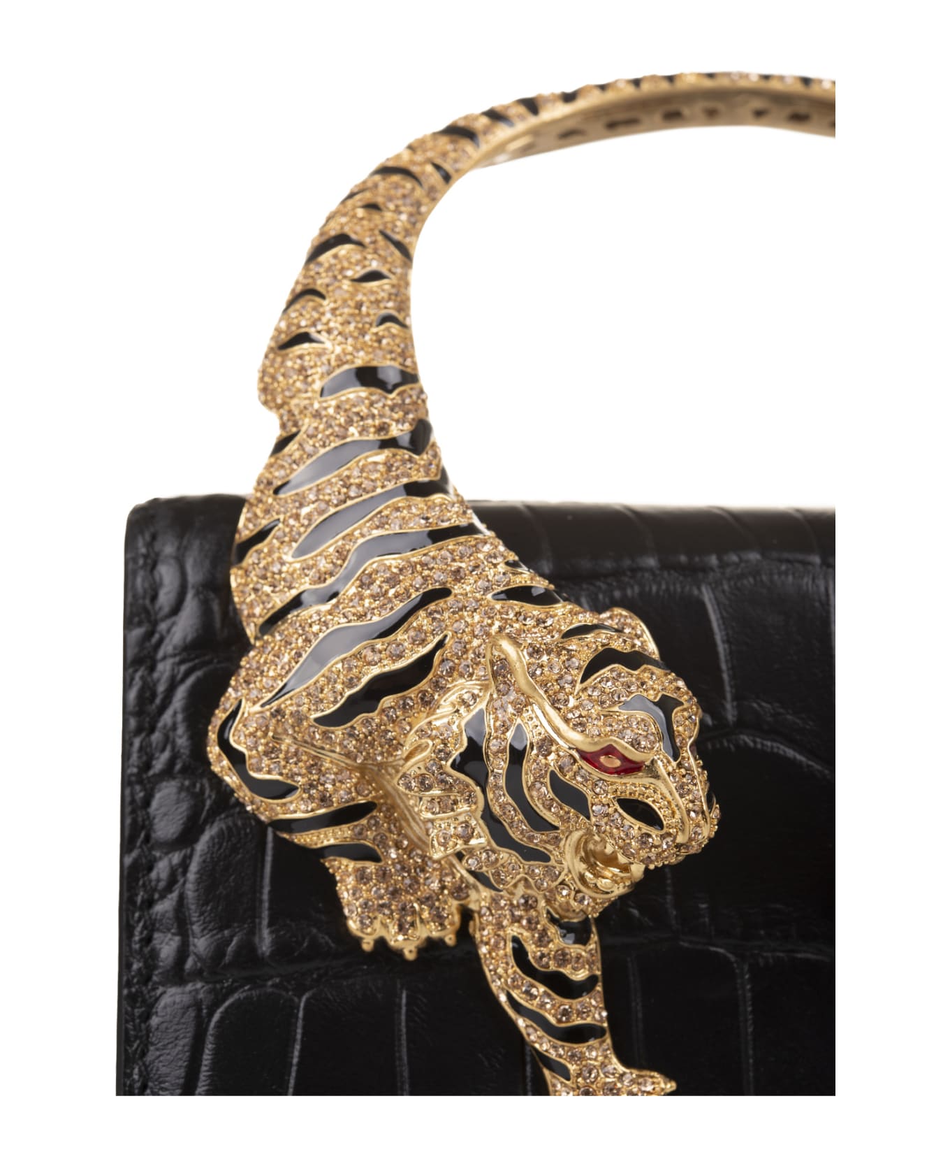 Roberto Cavalli Black Small Roar Shoulder Bag With Jewelled Tigers - BLACK/GOLD