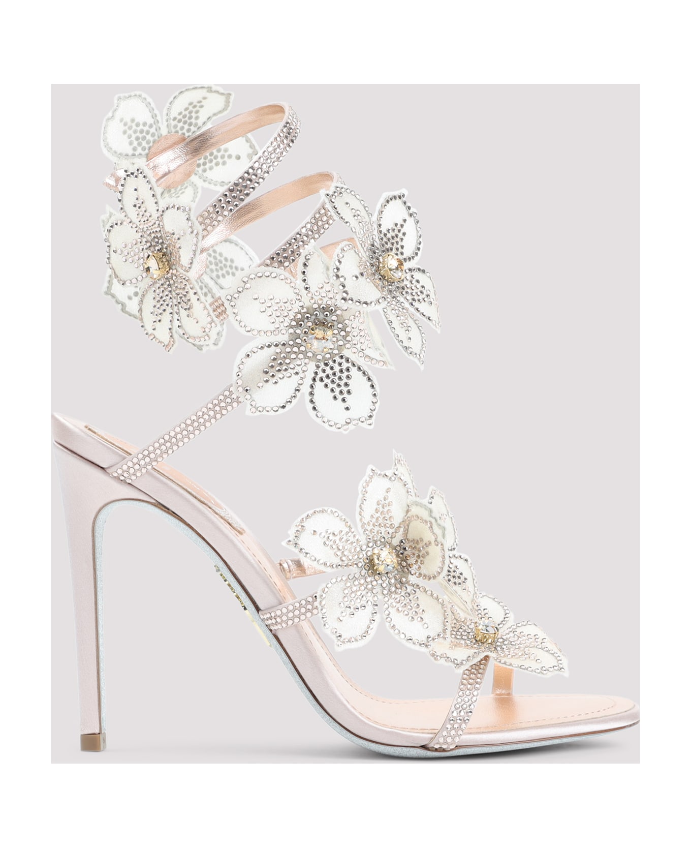 René Caovilla Rene Caovilla Leather Peach Flower Sandals - Pink Satin