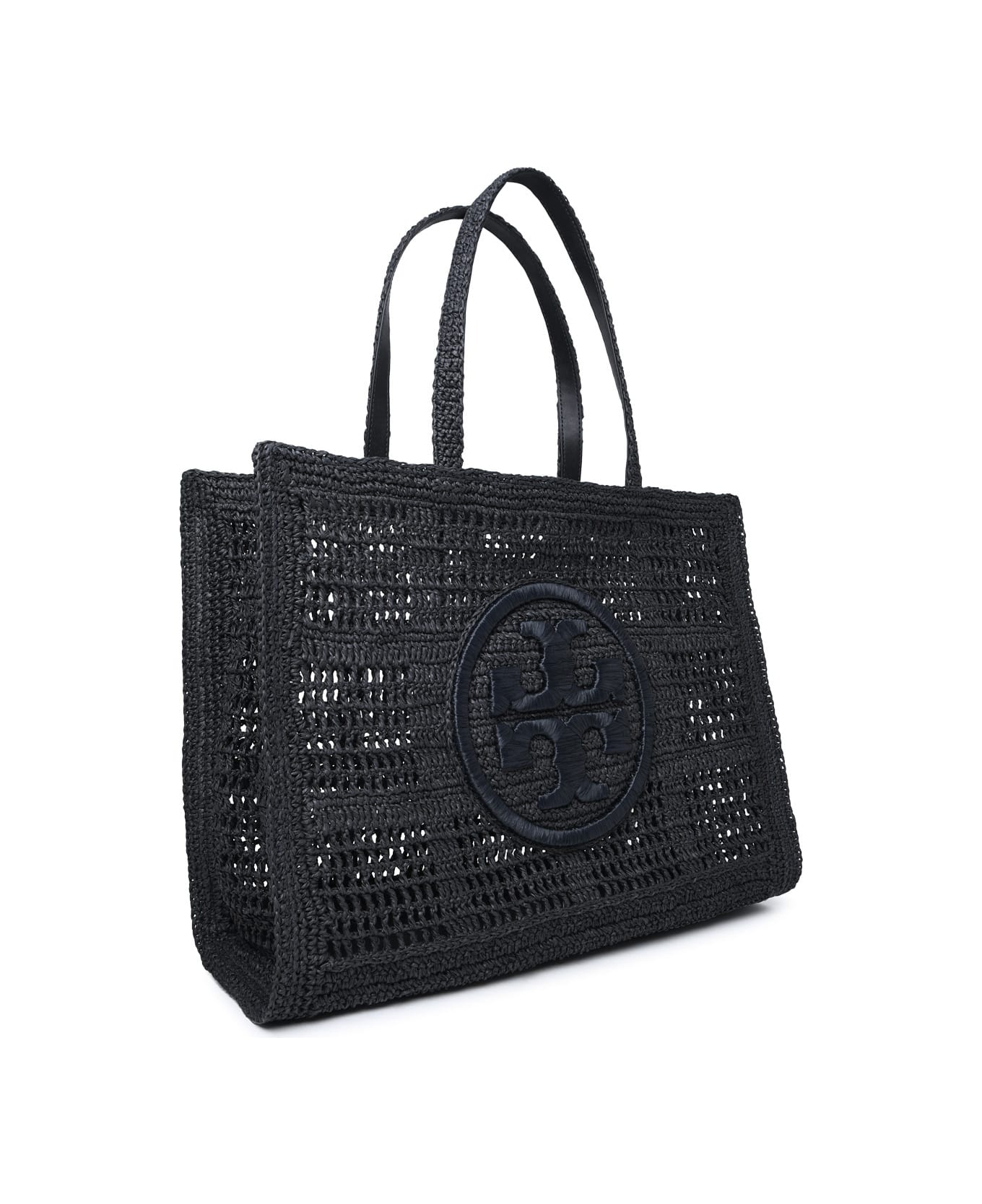 Tory Burch 'ella' Large Shopping Bag In Black Raffia - Black