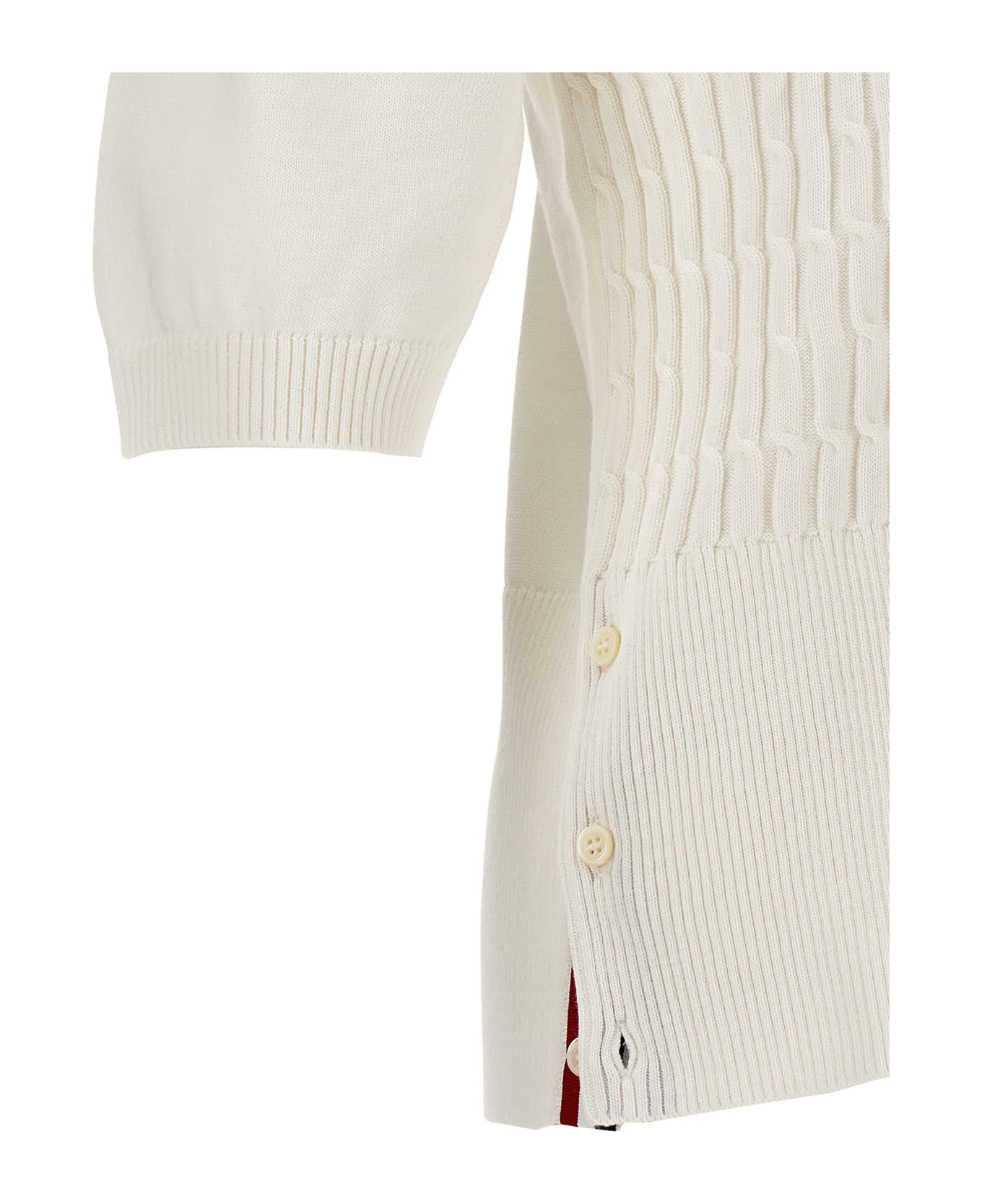 Thom Browne 'placed Baby Cable Rib' Polo Shirt - White/Black