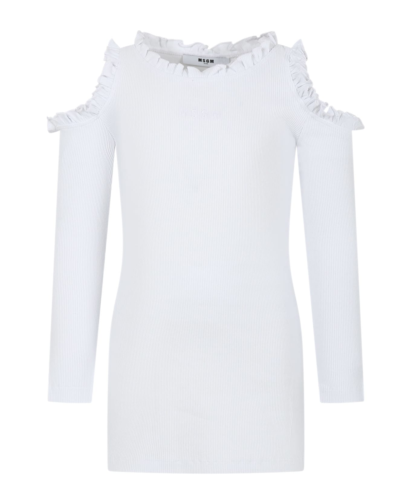 MSGM White Dress For Girl With Ruffles - White ワンピース＆ドレス