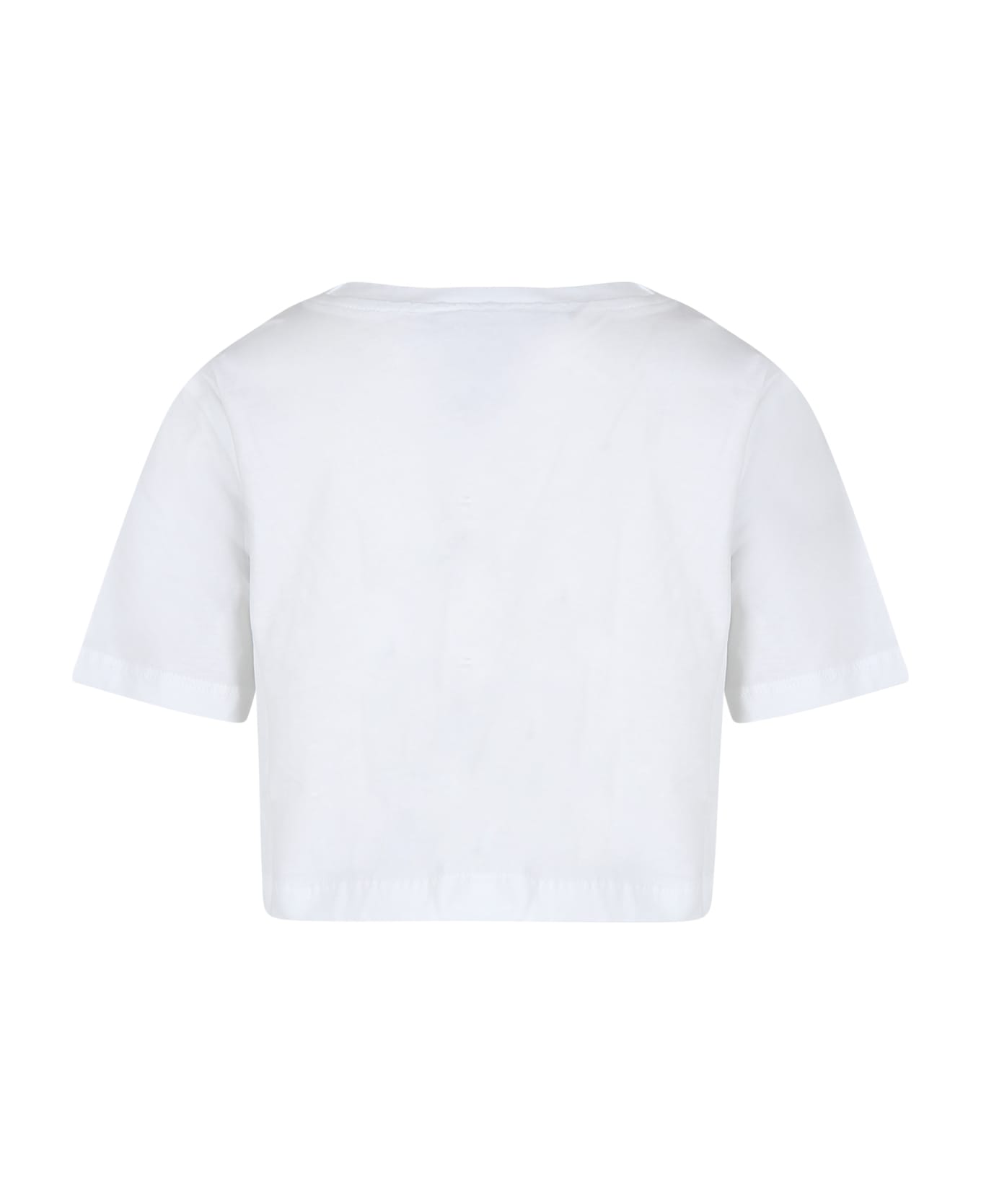 MSGM White Crop T-shirt For Girl With Logo And Ladybugs - White