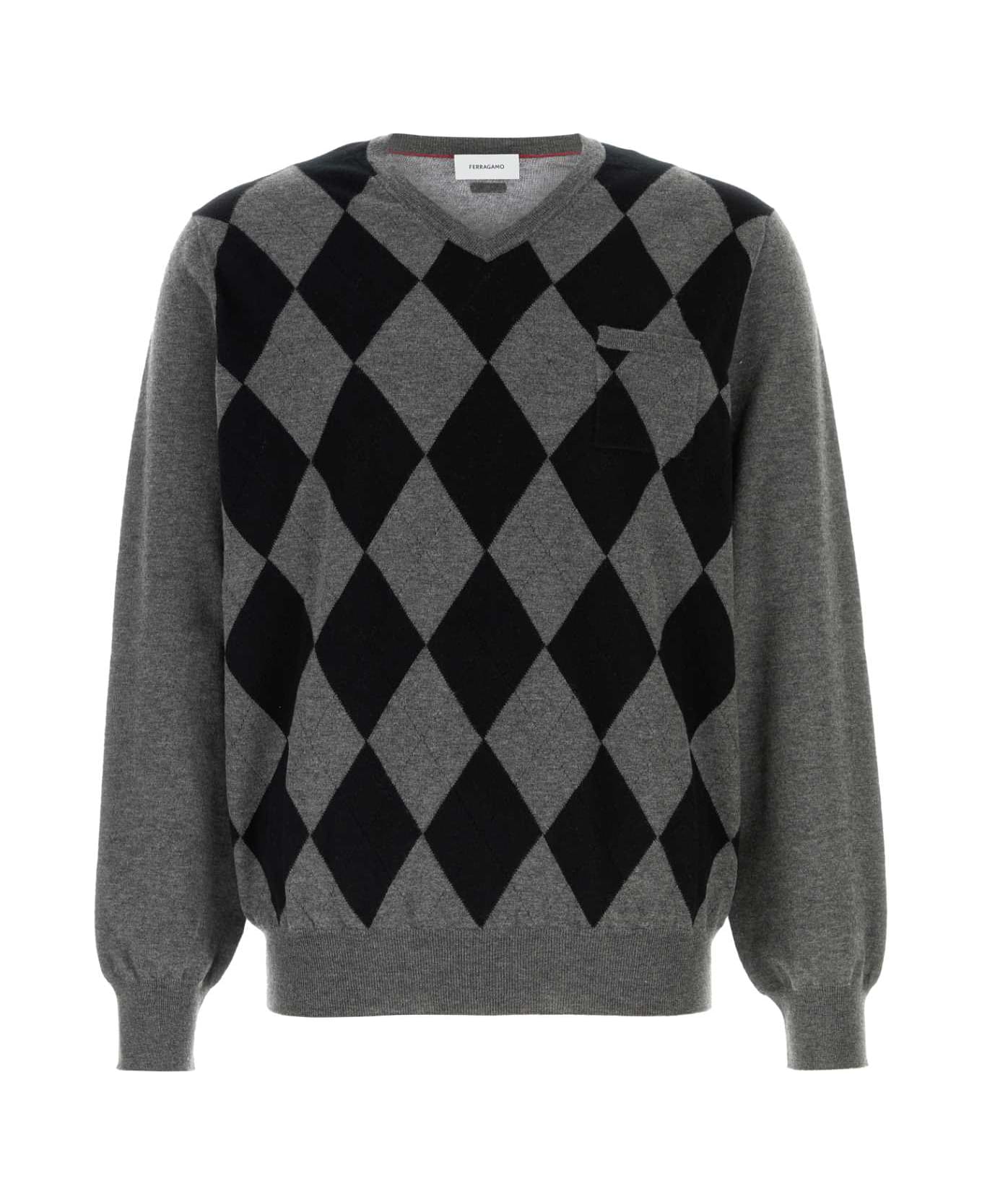 Ferragamo Dark Grey Wool Sweater - CHARCOALMELBLACK