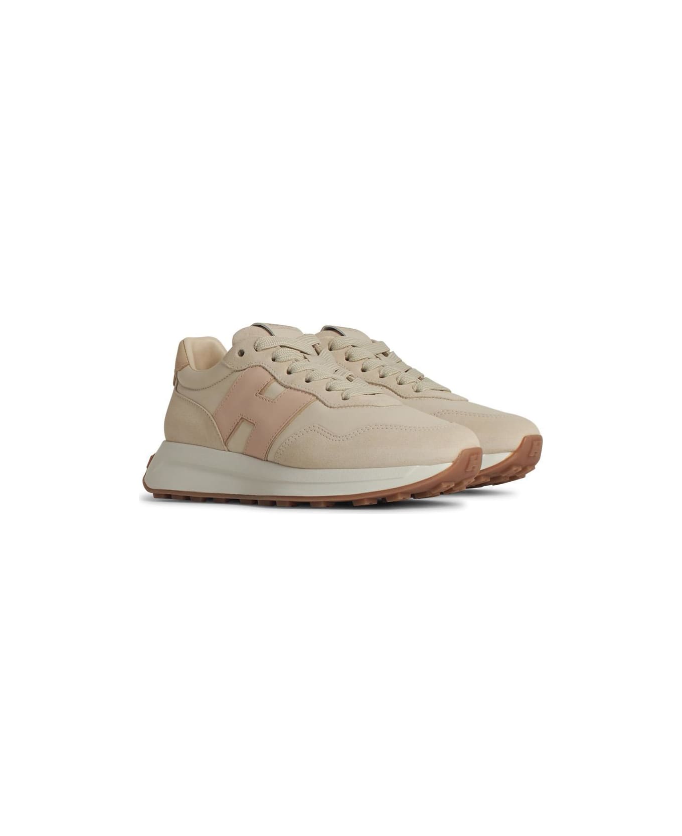Hogan 'h641' Beige Leather Sneakers - Pink