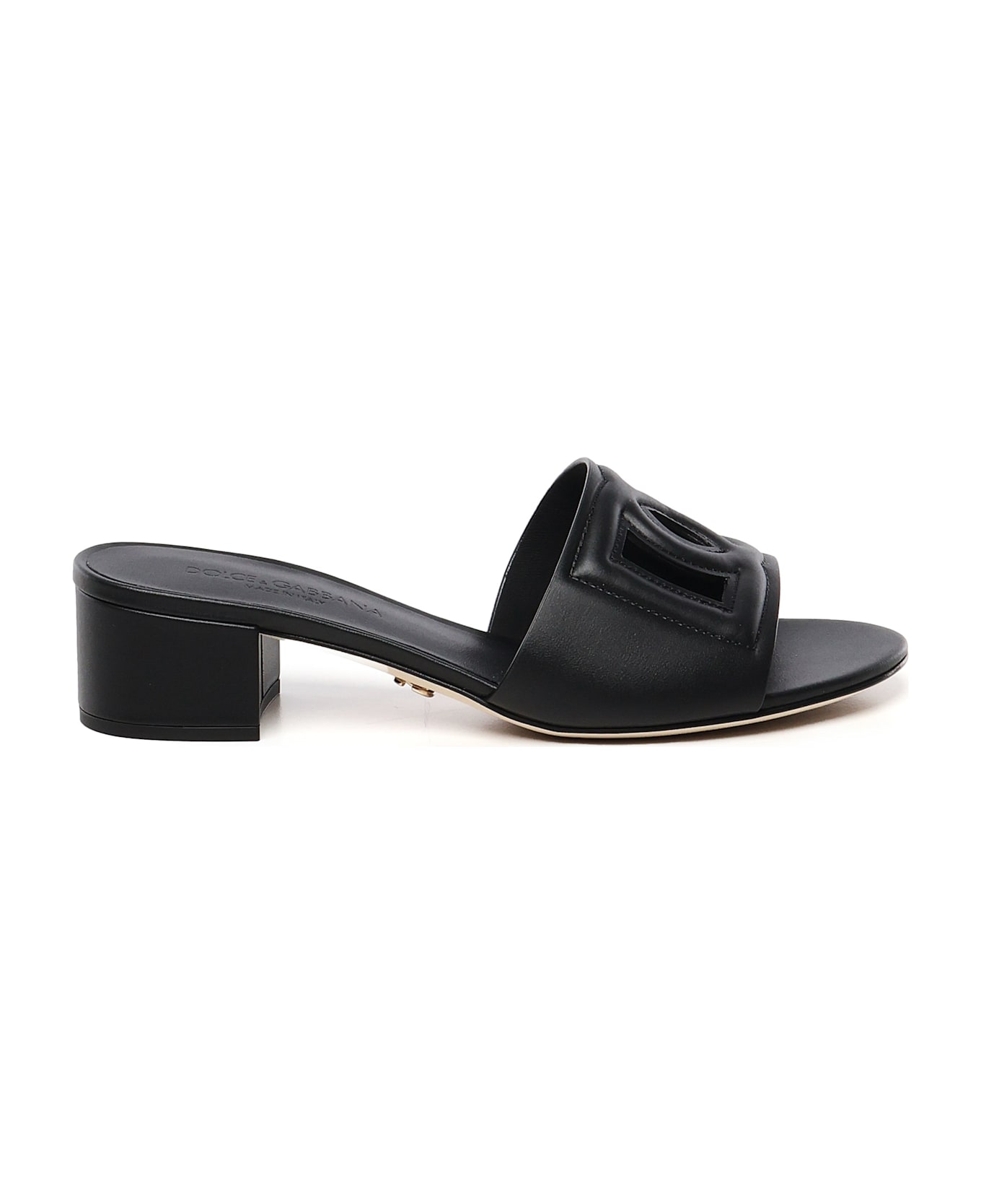 Dolce & Gabbana Calfskin Leather Slide And Dg Logo - Black