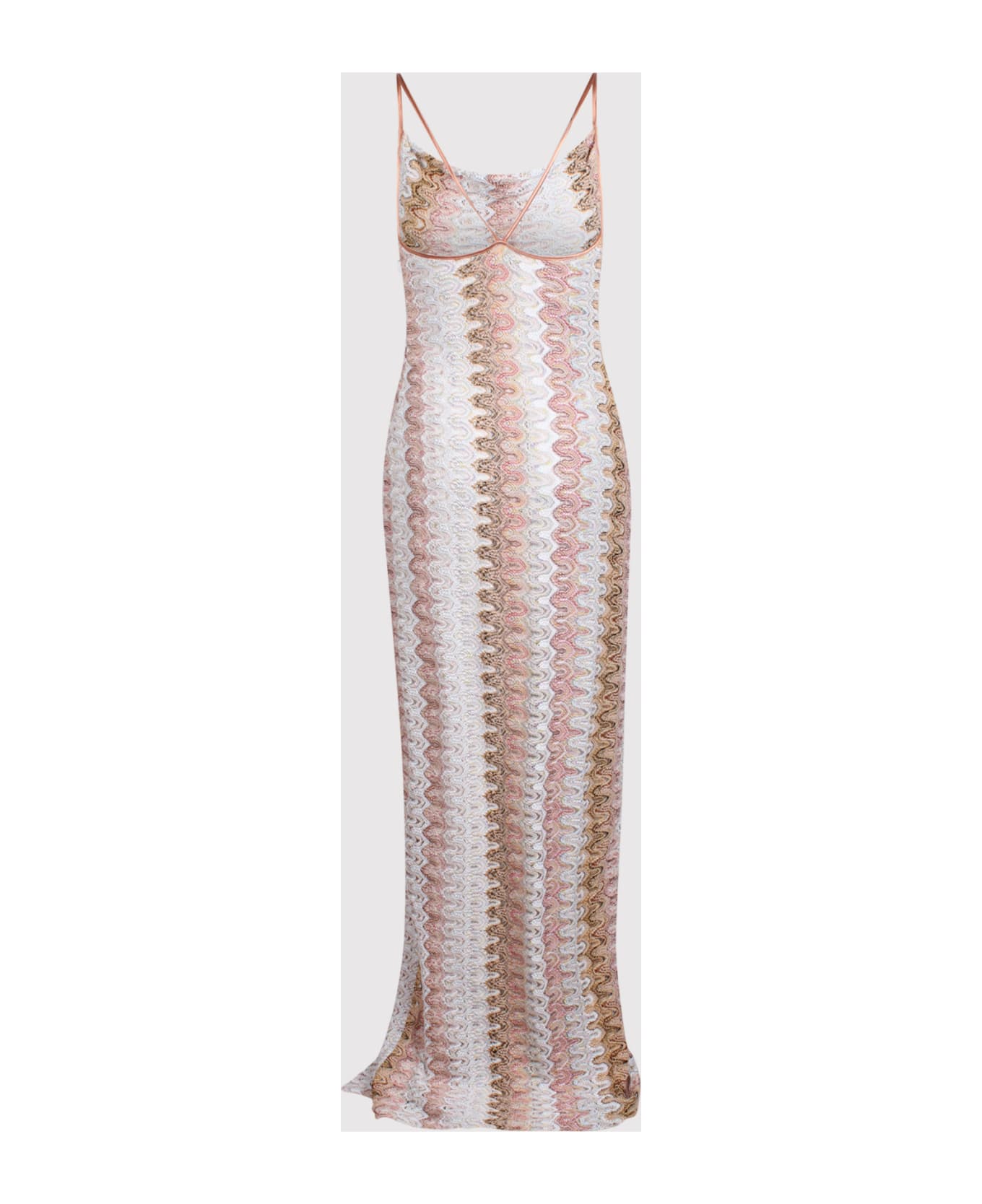 Missoni Long Lace Effect Dress With Draped Neckline And Slit - PINK